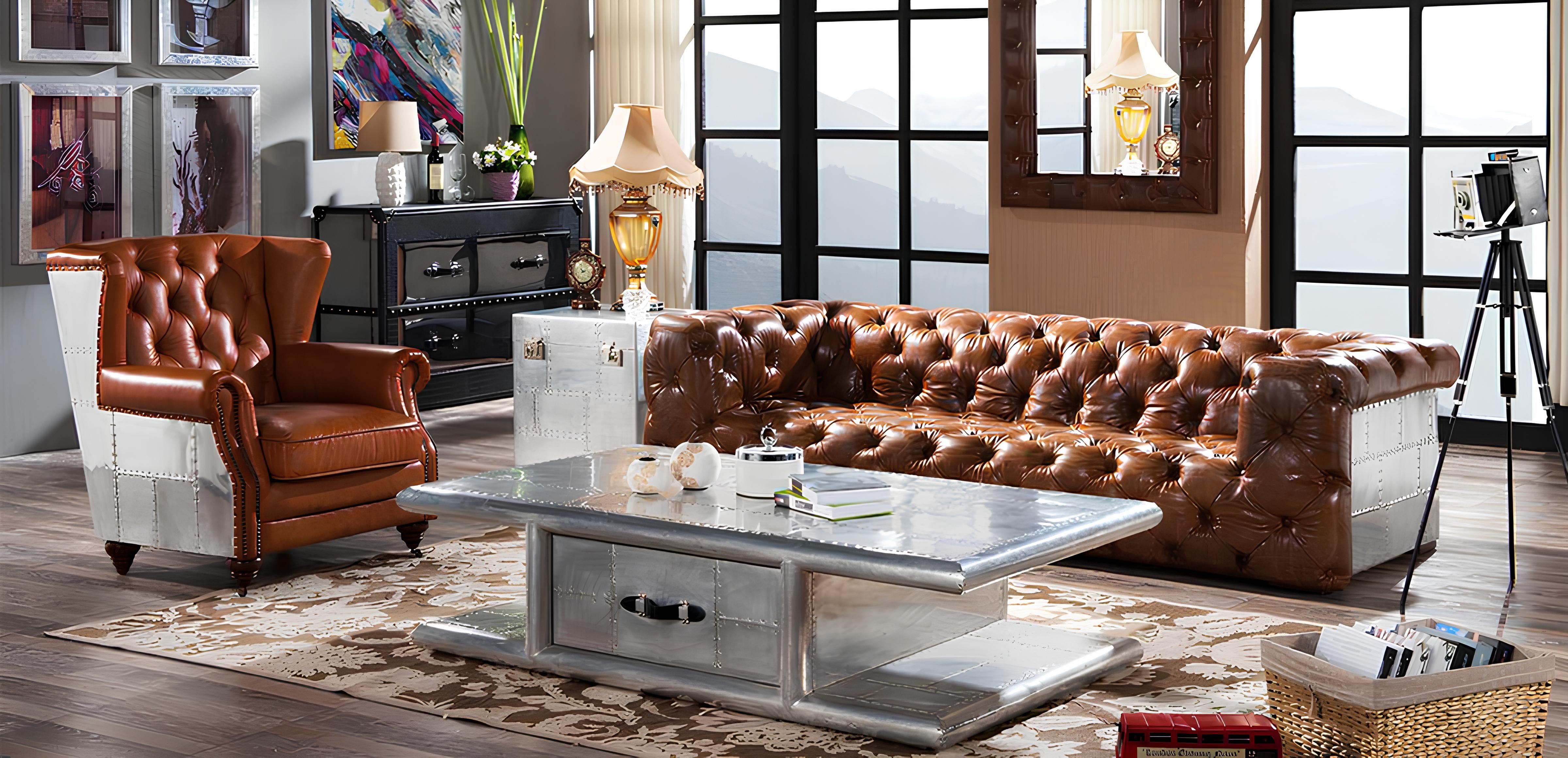 JVmoebel Ohrensessel Echtleder Vintage Sessel im Retro-Stil, braun (Packung, Echtleder Vintage Ohrensessel im Retro-Stil), Made in Europa