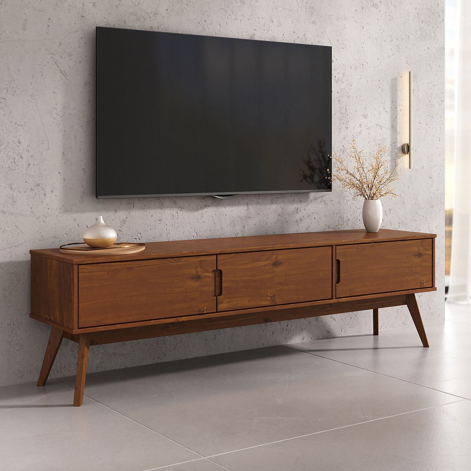 IDIMEX Lowboard TIVOLI, TV Lowboard aus Massivholz mit 3 Türen Kastanie Finish