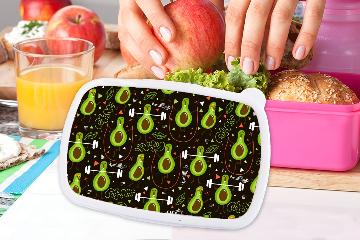 Muster, Brotdose Fitness Mädchen, für Kunststoff Lunchbox rosa Erwachsene, Brotbox Kinder, Snackbox, - MuchoWow (2-tlg), Kunststoff, Avocado -