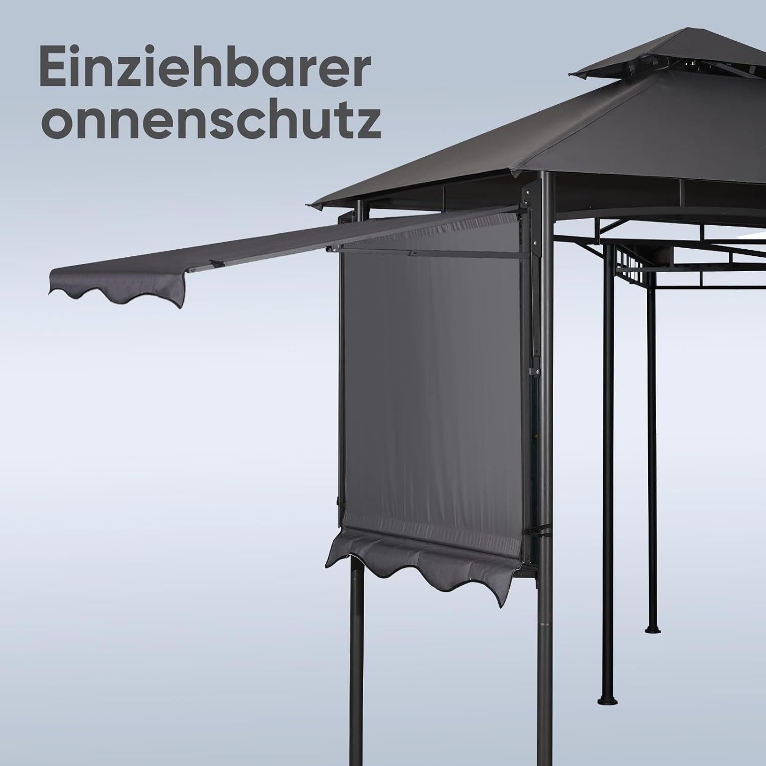 Sekey Grillpavillon 245 x 150 cm BBQ Pavillion Grillzelt Gartenzelt Winterfest Wasserdicht, Doppelschichtdach, mit 117 cm Markise, Ablage mit Haken, UV-Schutz 50+