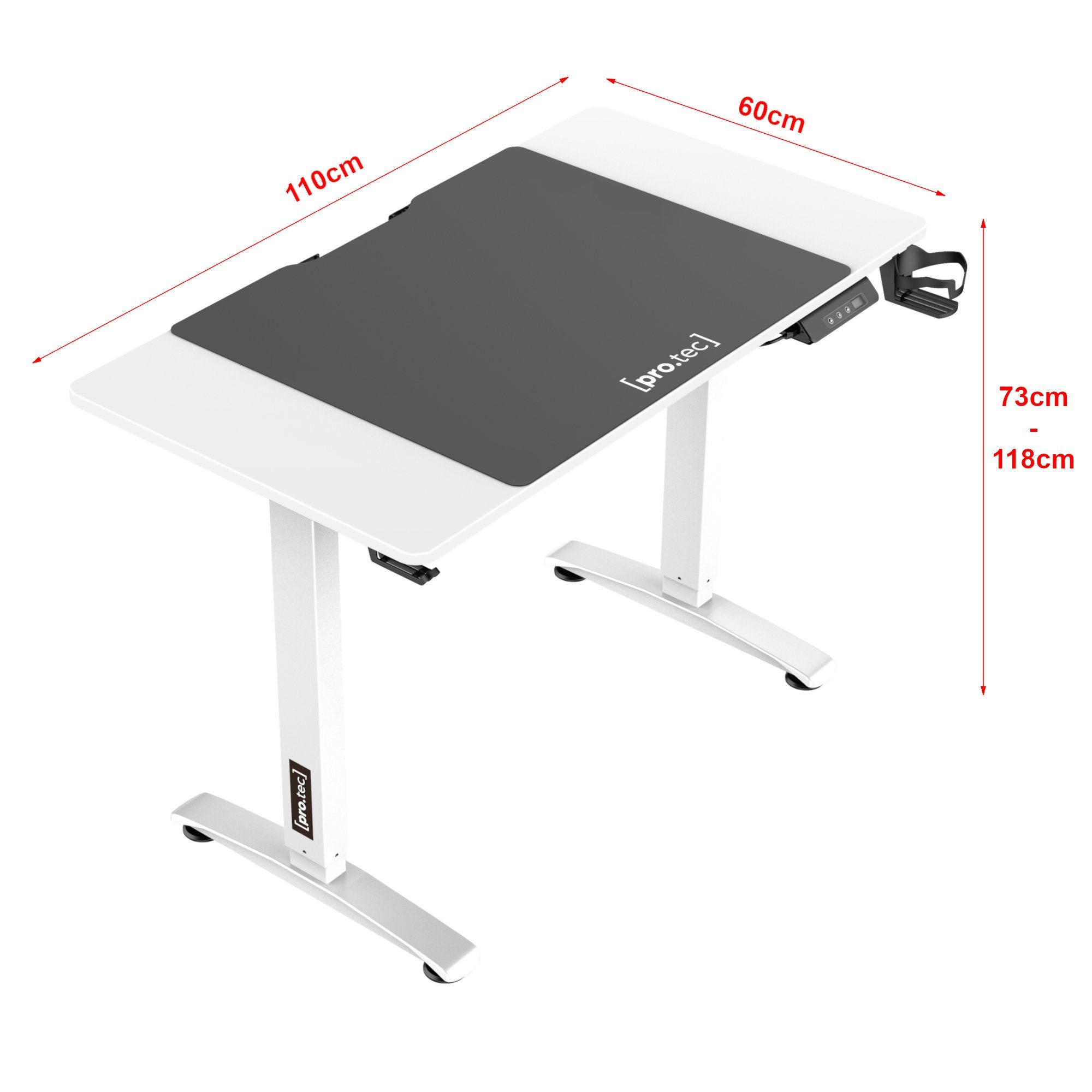 pro.tec Schreibtisch, »Visalia« Elektrisch Höhenverstellbarer weiß | Tisch weiß Weiß 110x60