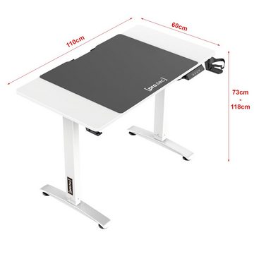 pro.tec Schreibtisch, »Visalia« Elektrisch Höhenverstellbarer Tisch 110x60 Weiß