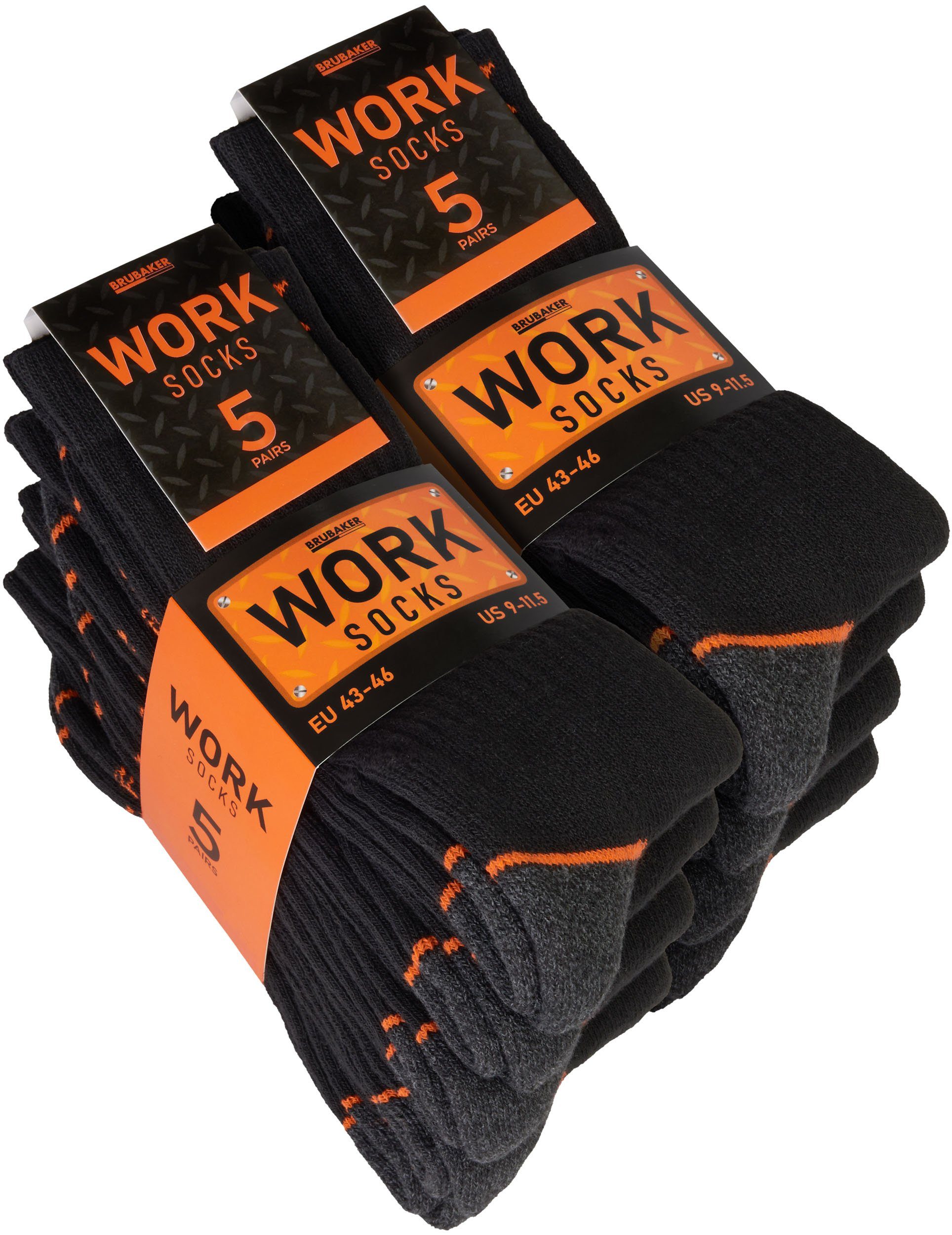 Sicherheitsschuhe Funktionssocken der und Schwarz Work Fersen Herren optimalen Socks Arbeitssocken Zehenbereich, Robuste Baumwolle) Work für (Verstärkter - auf Socken für BRUBAKER aus Arbeit Orange 10-Paar, Arbeitssocken Halt