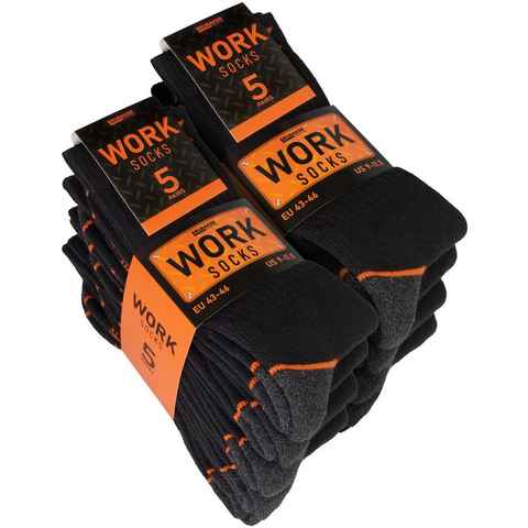 BRUBAKER Arbeitssocken Herren Work Socken für Sicherheitsschuhe - Schwarz Orange (Verstärkter Fersen und Zehenbereich, 10-Paar, Work Socks Arbeitssocken aus Baumwolle) Robuste Funktionssocken für optimalen Halt auf der Arbeit