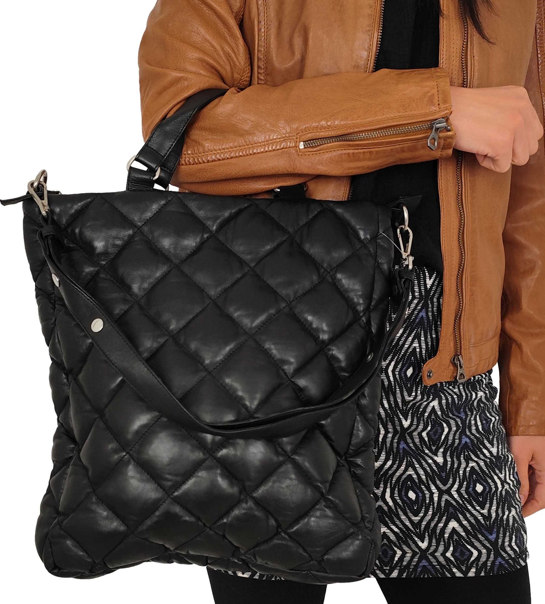 Lederjacken24 Handtasche Enja, Damen Echtleder Handtasche Lammnappa schwarz