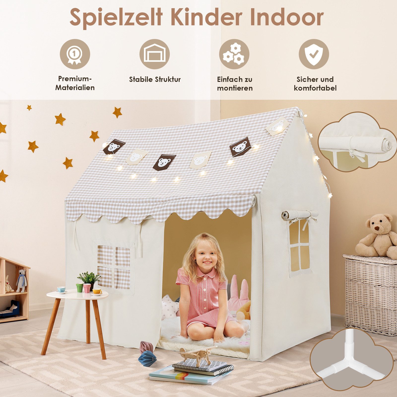 TLGREEN Spielzelt Kinder Spielhaus mit Matte & Lichtern, Kinderzelt (für Ju günstig online kaufen