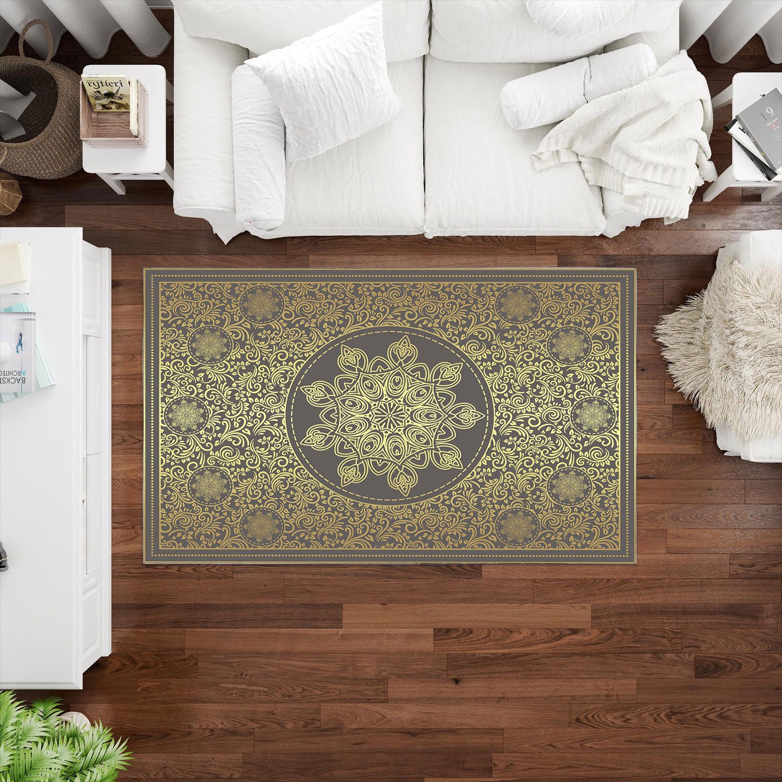 Jungengel Teppich Serenity Gold Wohnzimmer Teppichläufer günstig online kaufen