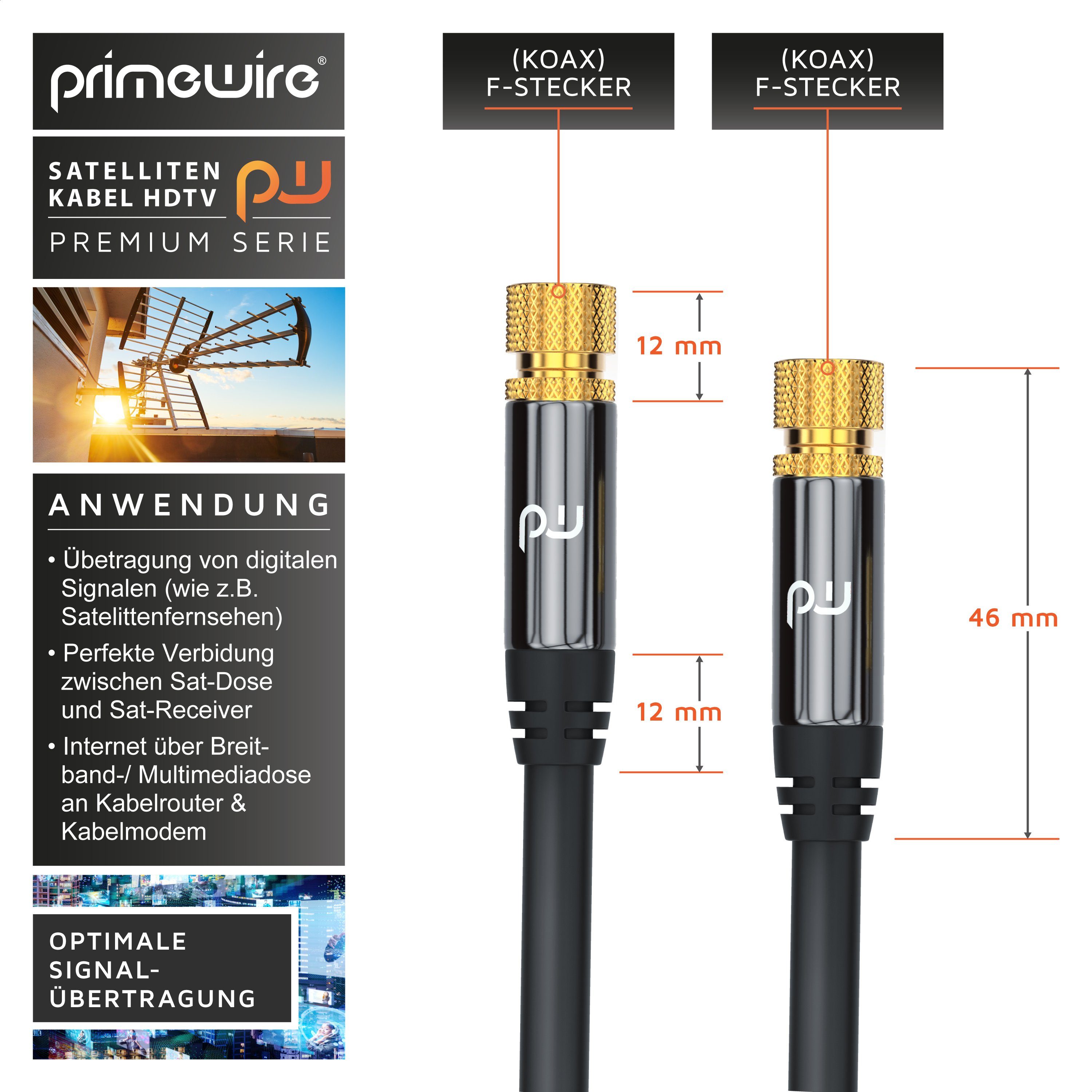 Primewire SAT-Kabel, Koax, F-Verbinder (150 cm), Premium HDTV SAT Koaxialkabel, 4fach Schirmung, 135dB, 75 Ohm - 1,5m