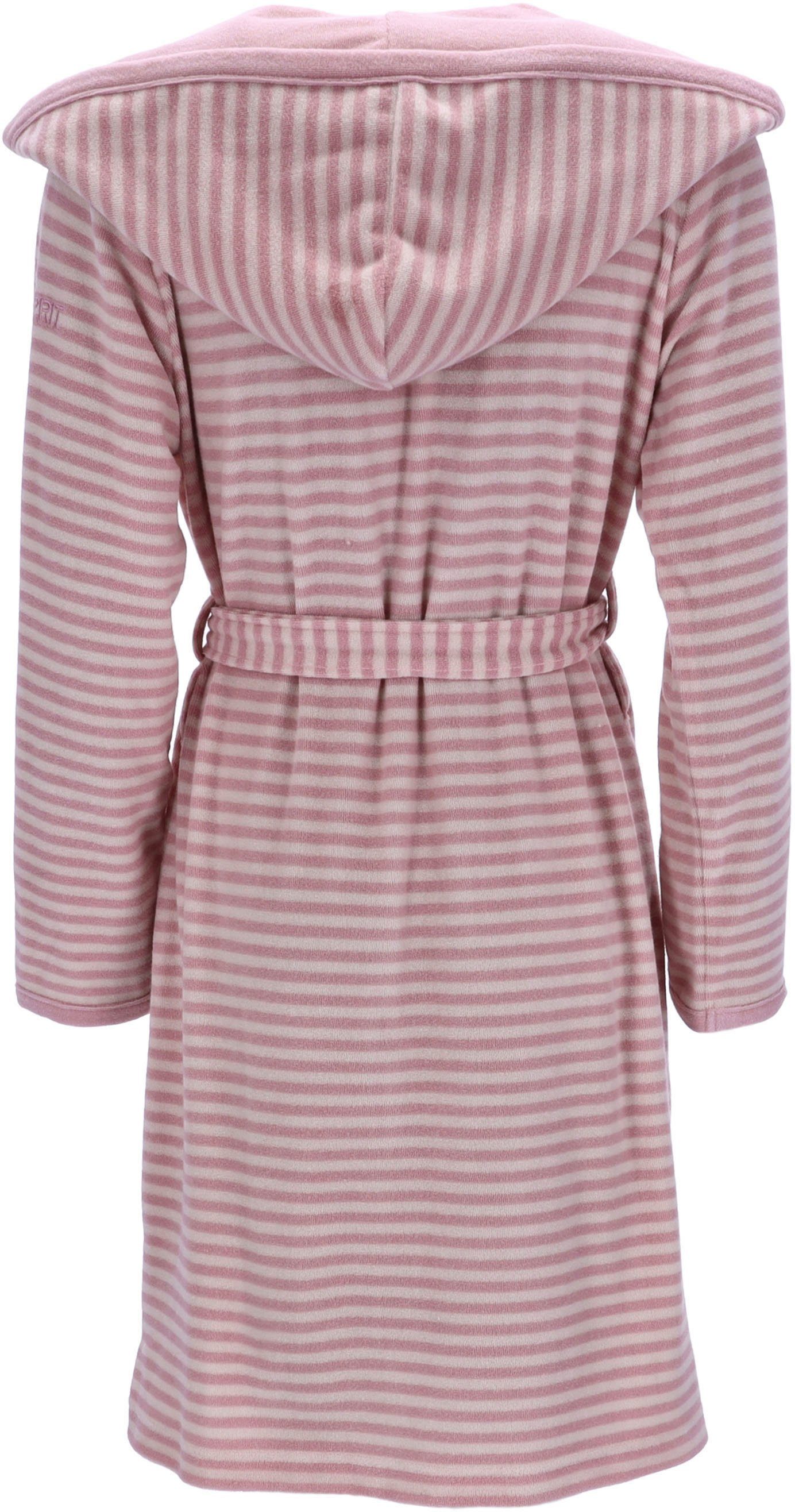 Esprit Damenbademantel rose Kapuze, Hoody, mit Striped Jersey, kurz gestreift, & Logostickerei, Kaputze Kurzform, Gürtel