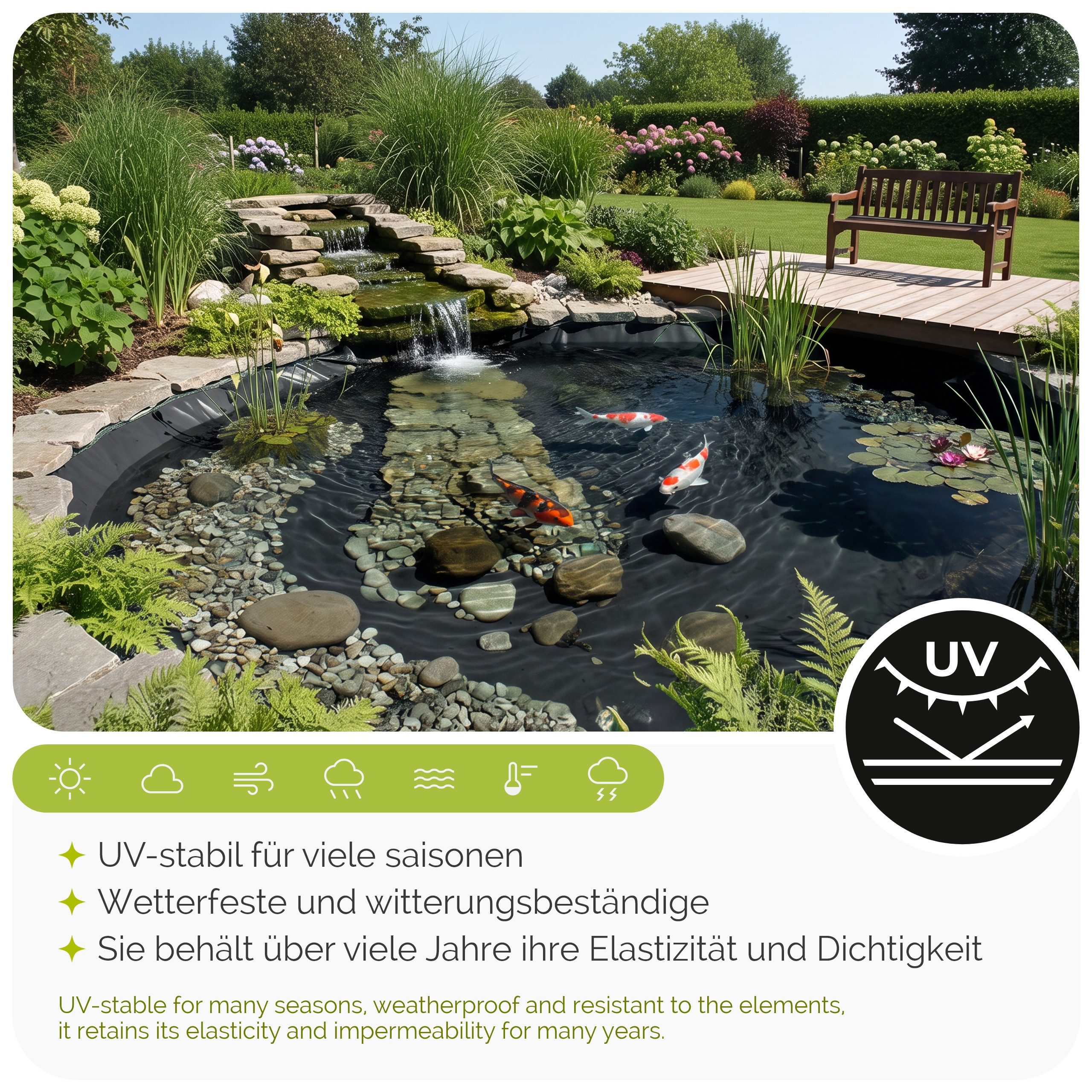 Garronda Teichfolie UV Stabilisiert Folie Gartenteich Fischteich Bachlauf Teichbau GD-0257, 0.5 mm Stärke, (1-St), 3-lagig, 6x1 m (6 m), Schwarz, für Gartenteic – Bild 5 von 5