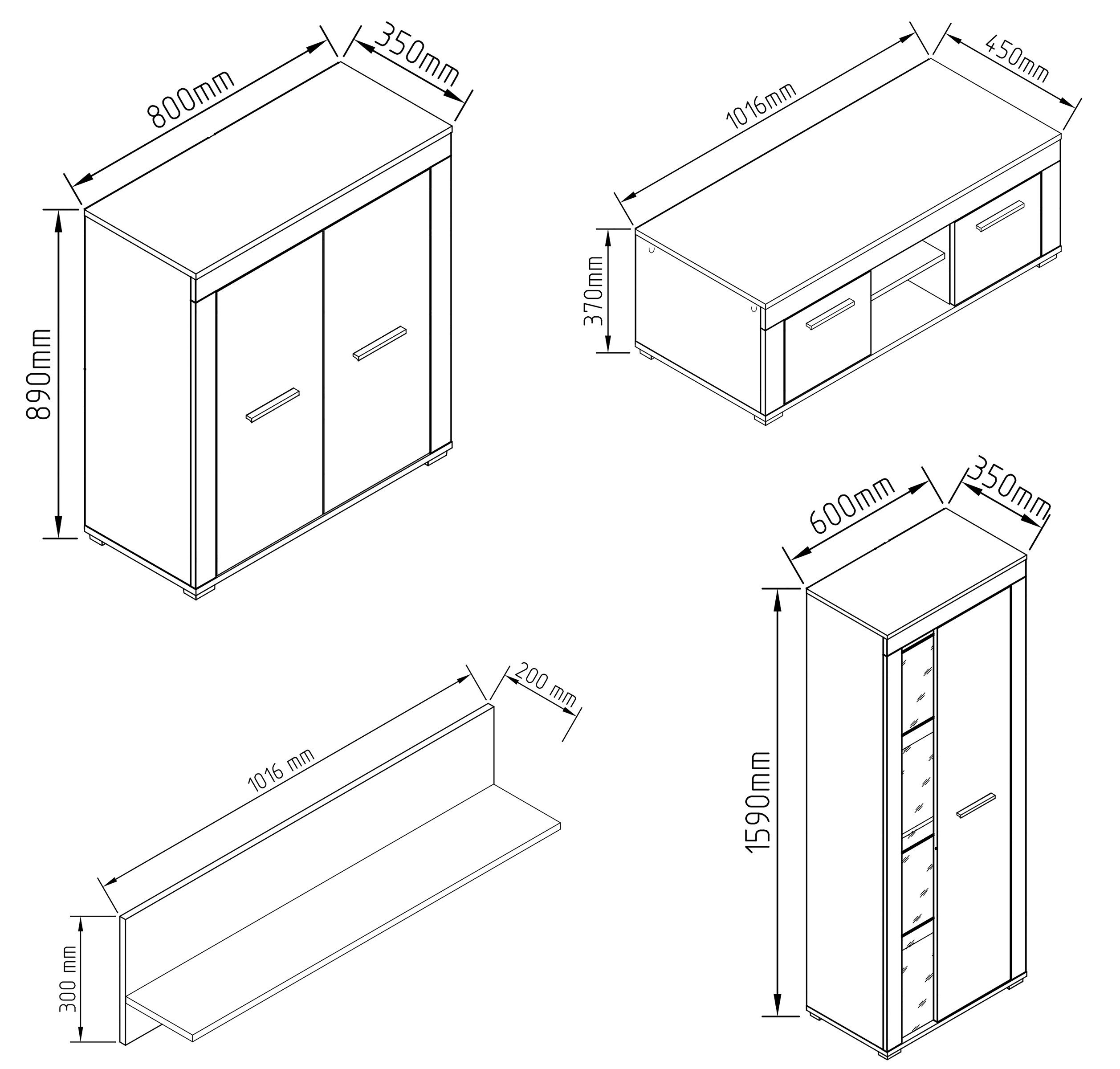 VCM TV-Board 4 tlg Schrankwand Möbel Set Wohnwand Usilo L