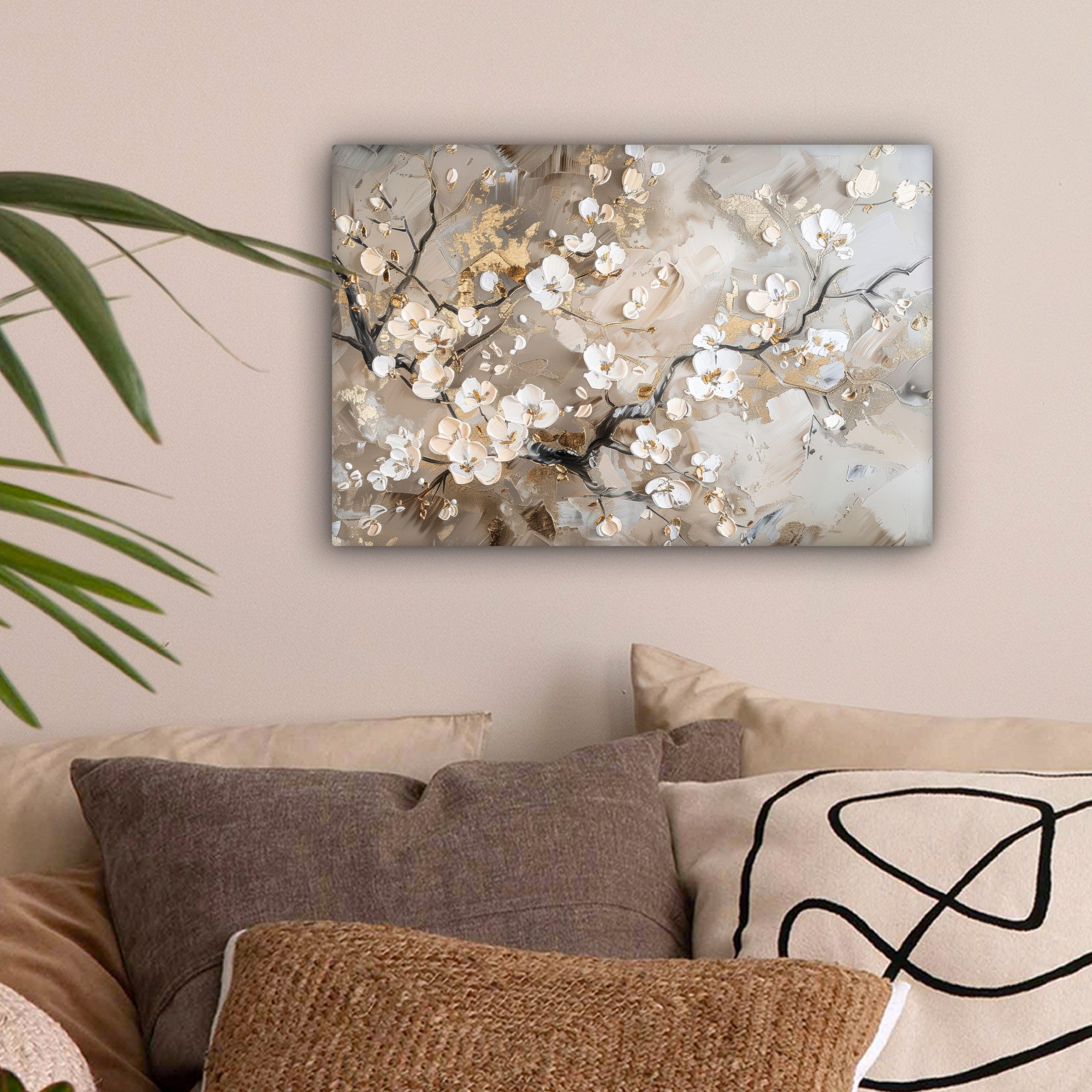 OneMillionCanvasses® Leinwandbild Blumen - Weiß - Gold - Beige - Luxus, Fot günstig online kaufen