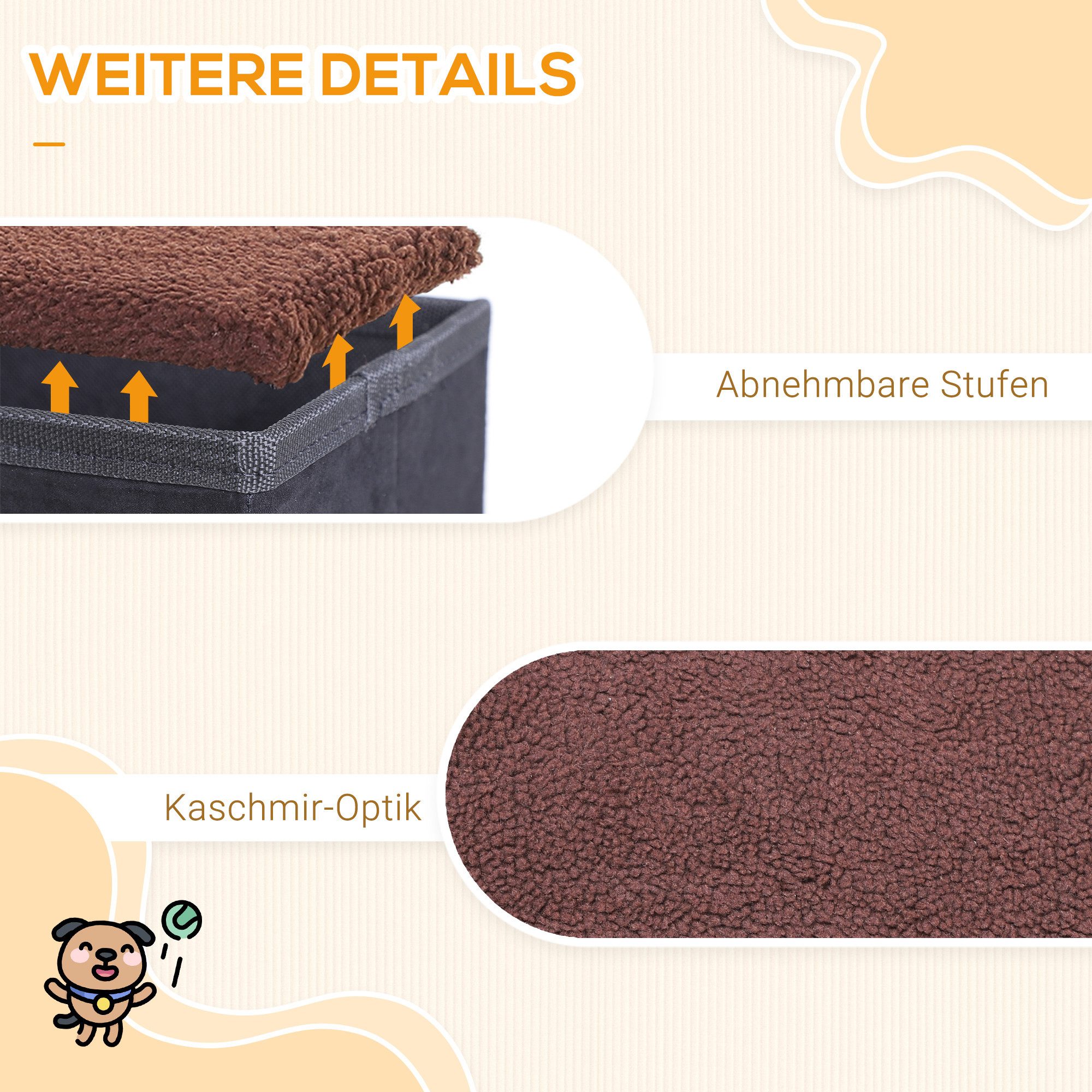 MC Star Haustiertreppe faltbare Katzentreppe Hundetreppe mit 3 Stufen Stauraum (für Katzen und Hunde MDF Schwarz 40x54x48cm)