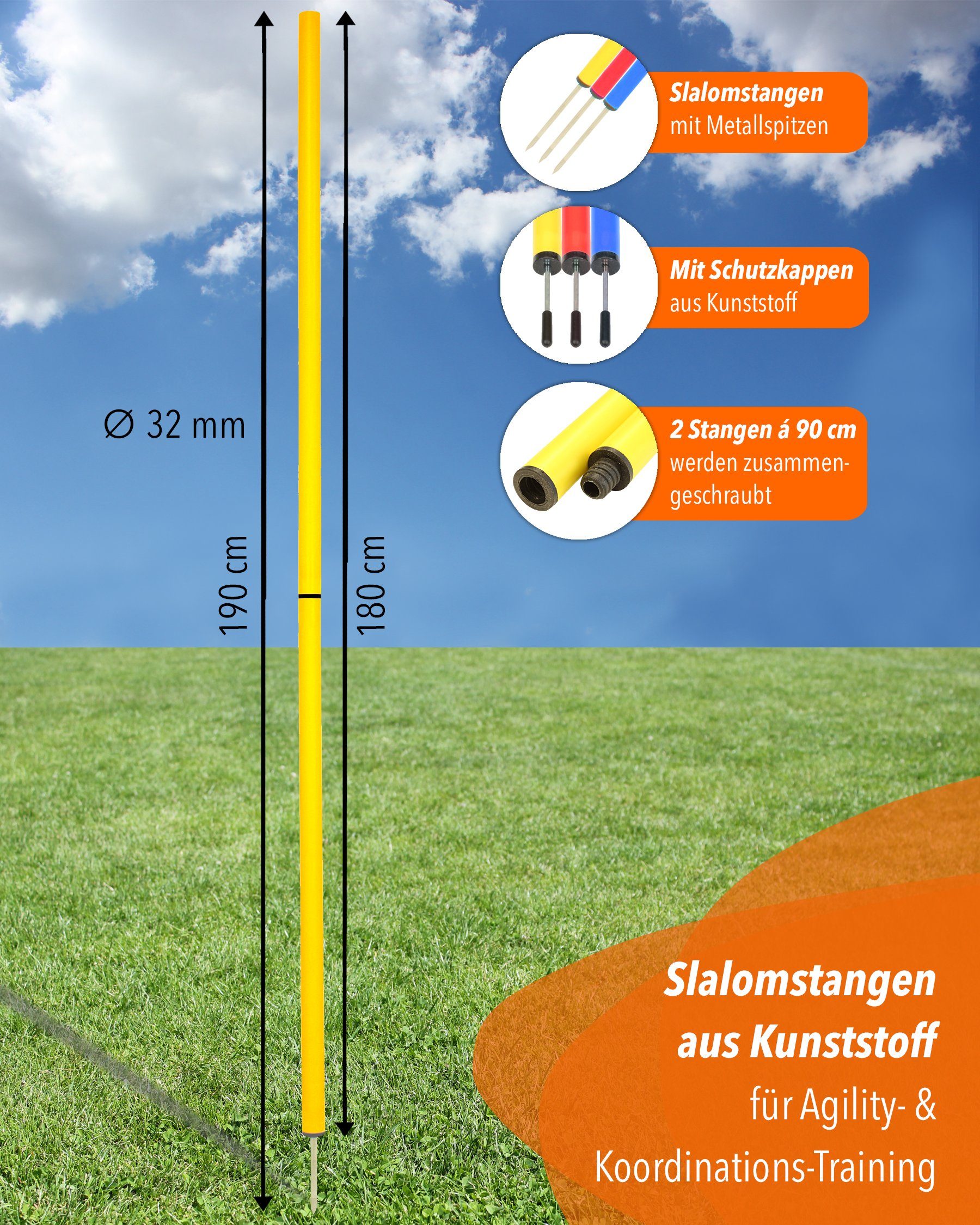 Superhund Agility-Slalom Slalomstange 180 ø 32 mm Farbe Gelb