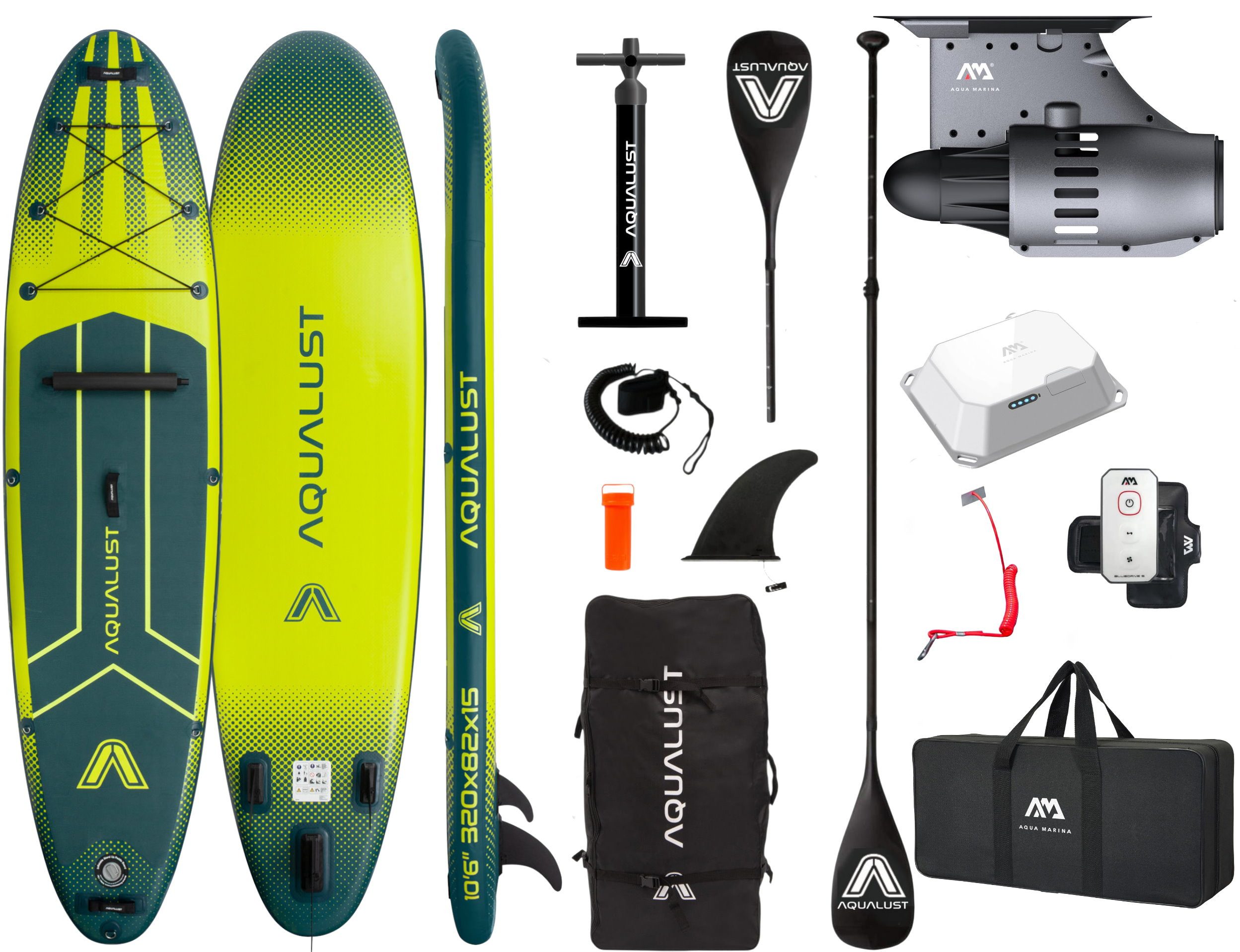 Aqualust SUP-Board AQUALUST 10.6 SUP BOARD 320 cm Set mit Aqua Marina BlueDrive S Motor