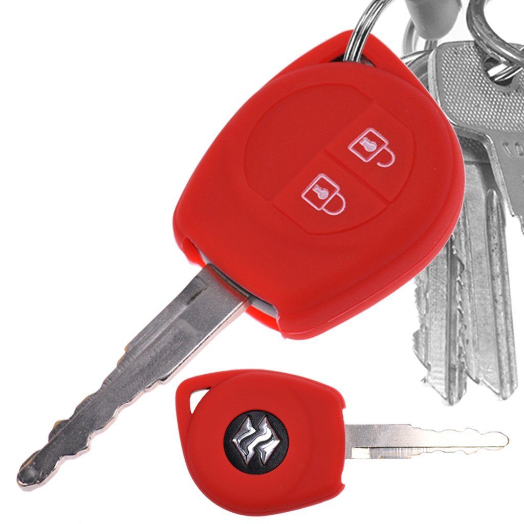 mt-key Schlüsseltasche Autoschlüssel Softcase Silikon Schutzhülle Rot, für OPEL Agila B Nissan Pixo Suzuki Alto SX4 Swift Splash 2 Tasten