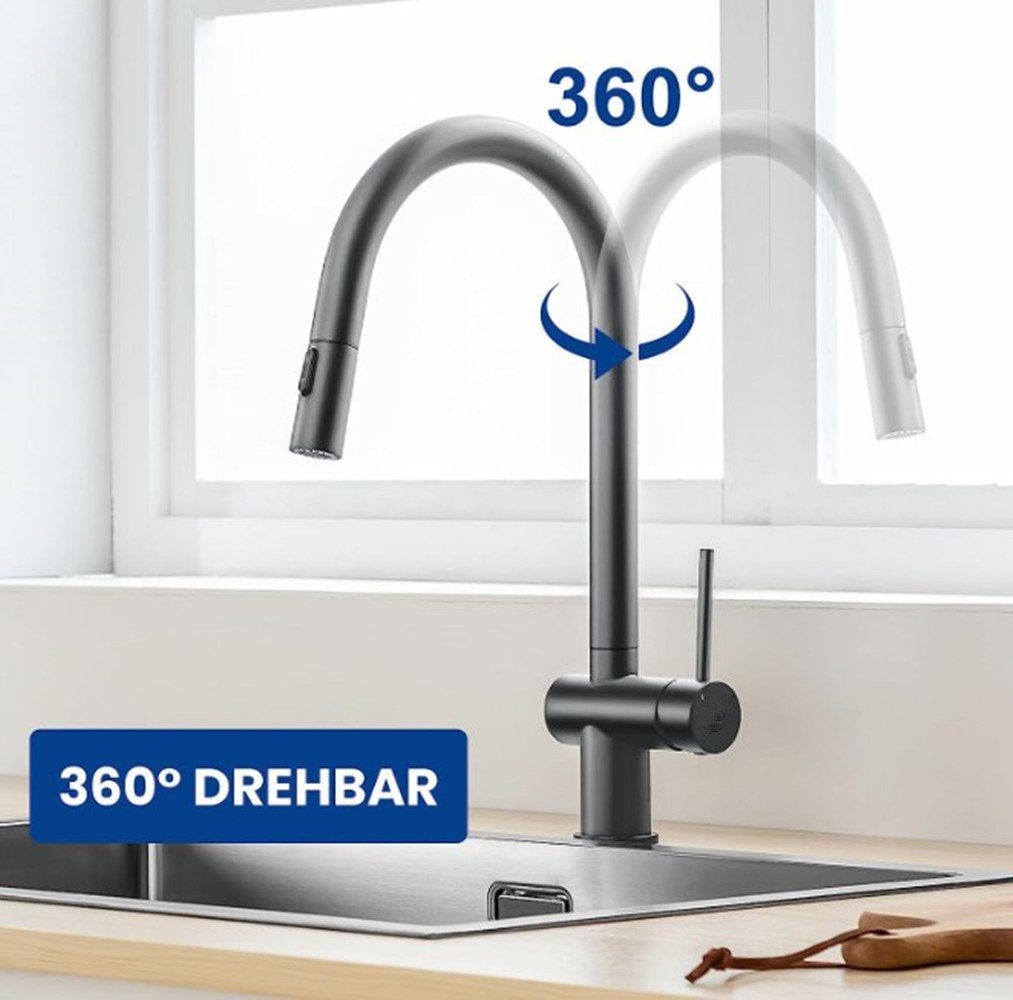 mit mit XDeer Ausziehbar, sliver Brause Wasserhahn 2 Küche Küchenarmatur Berührungsempfindlichkeit 360°,Mischbatterie Strahlarten,Küchenarmatur Spültischarmatur
