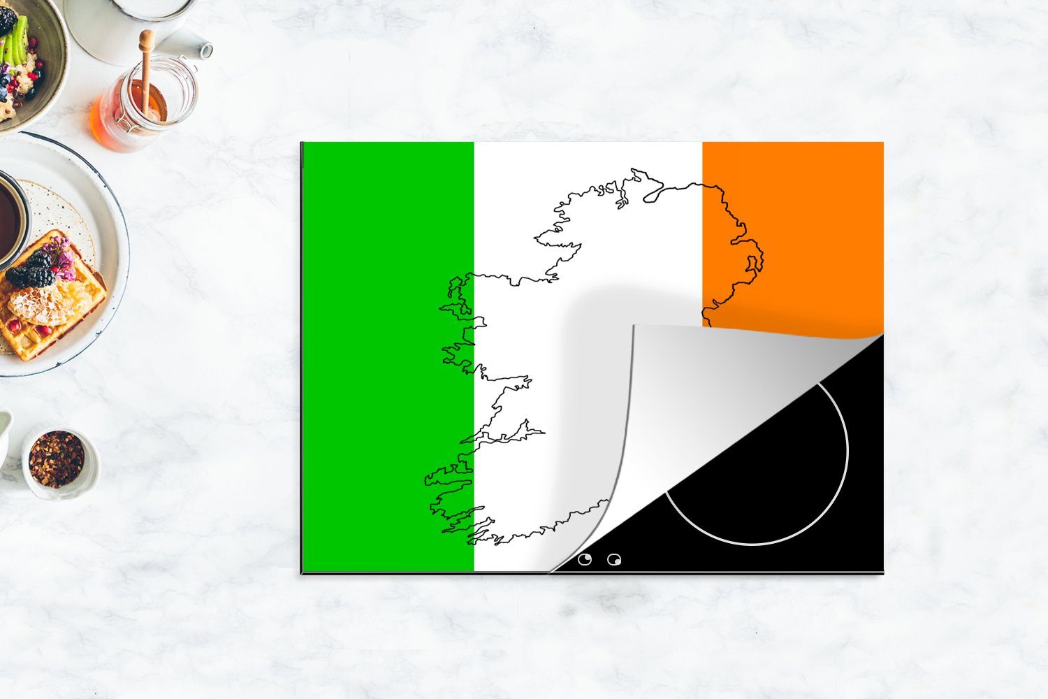 MuchoWow Herdblende-/Abdeckplatte Form Irland Ceranfeldabdeckung den von mit Arbeitsfläche nutzbar, Irland, von Mobile Vinyl, Flagge (1 cm, Farben tlg), der 70x52