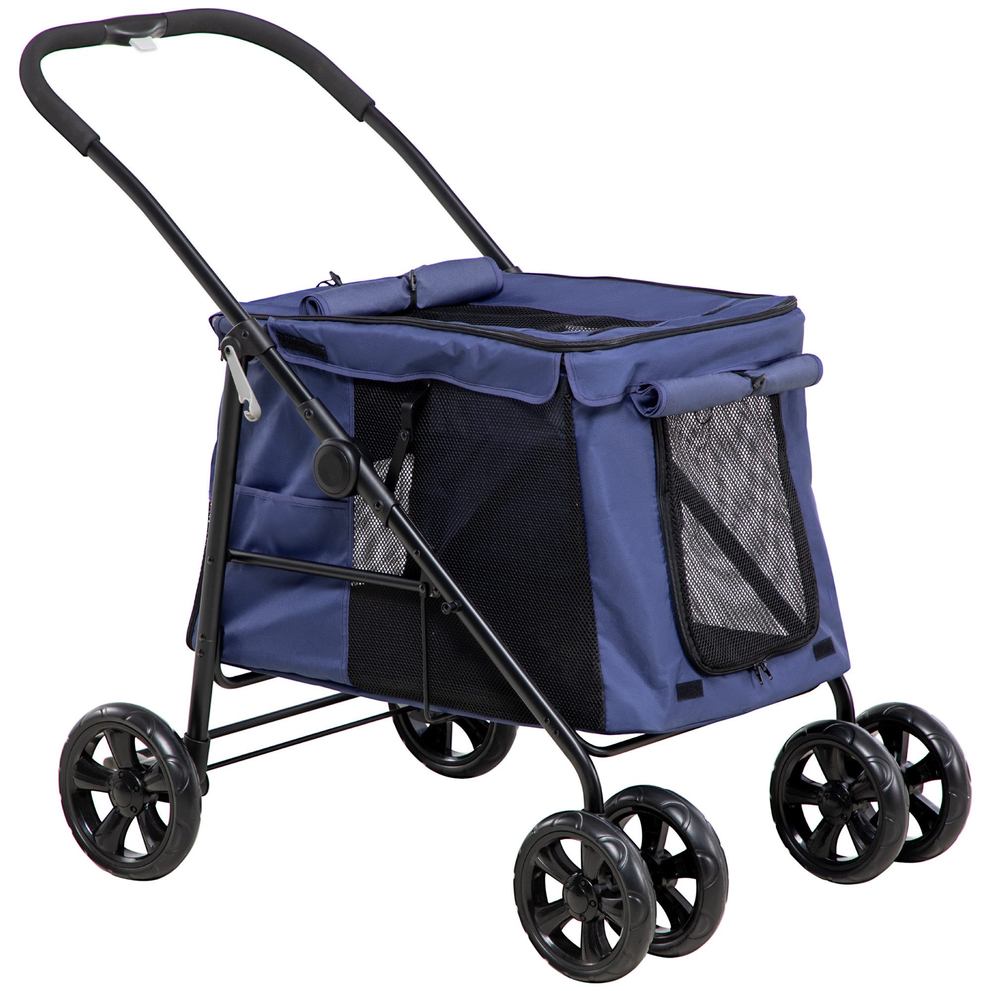 PawHut Hundebuggy Hundewagen, Katzenbuggy, mit Seitentaschen, Netzfenster, (Hundetrolley, 1-tlg), für kleine und mittelgroße Hunde bis 20 kg, Oxford-Gewebe, Bla – Bild 2 von 5