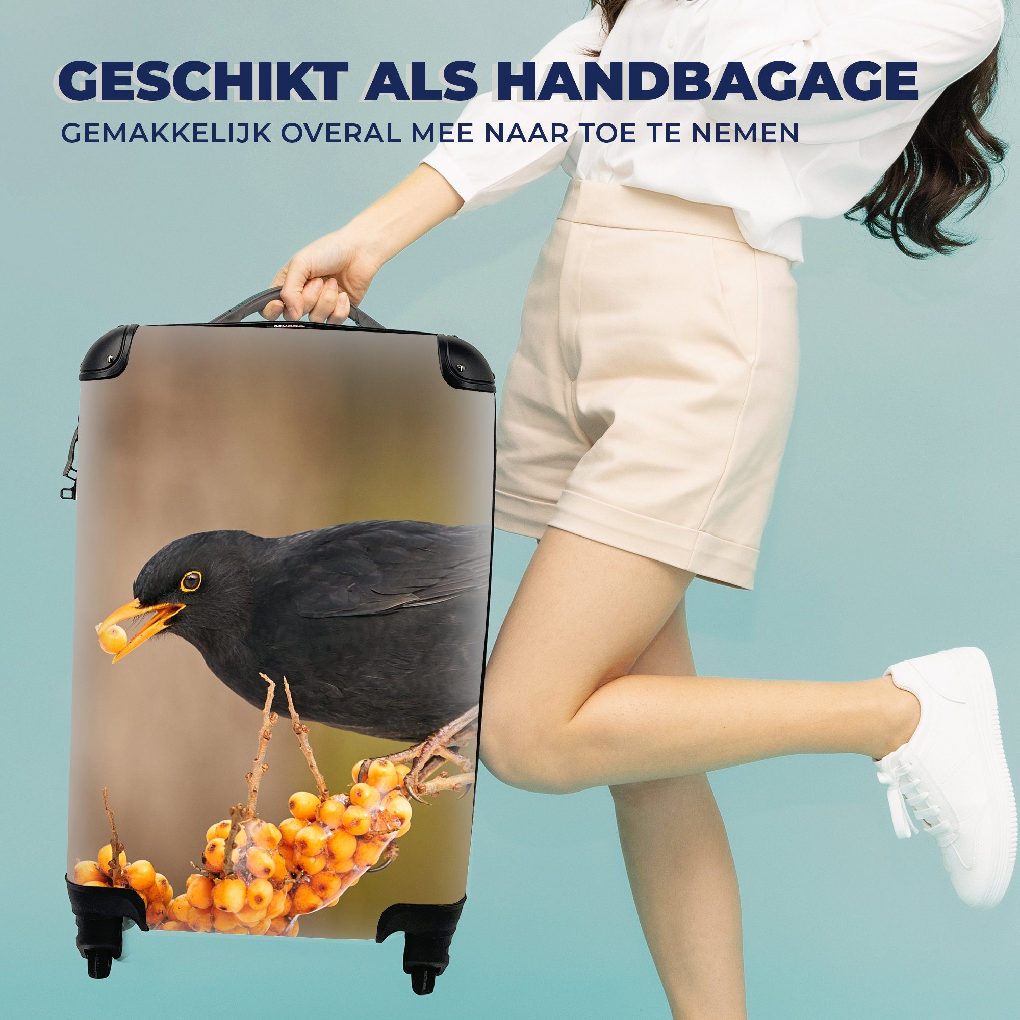 Winter Beere, Ferien, Reisetasche Eis mit Handgepäckkoffer Amsel - Vogel MuchoWow 4 - für - - Trolley, Rollen, rollen, Reisekoffer Handgepäck