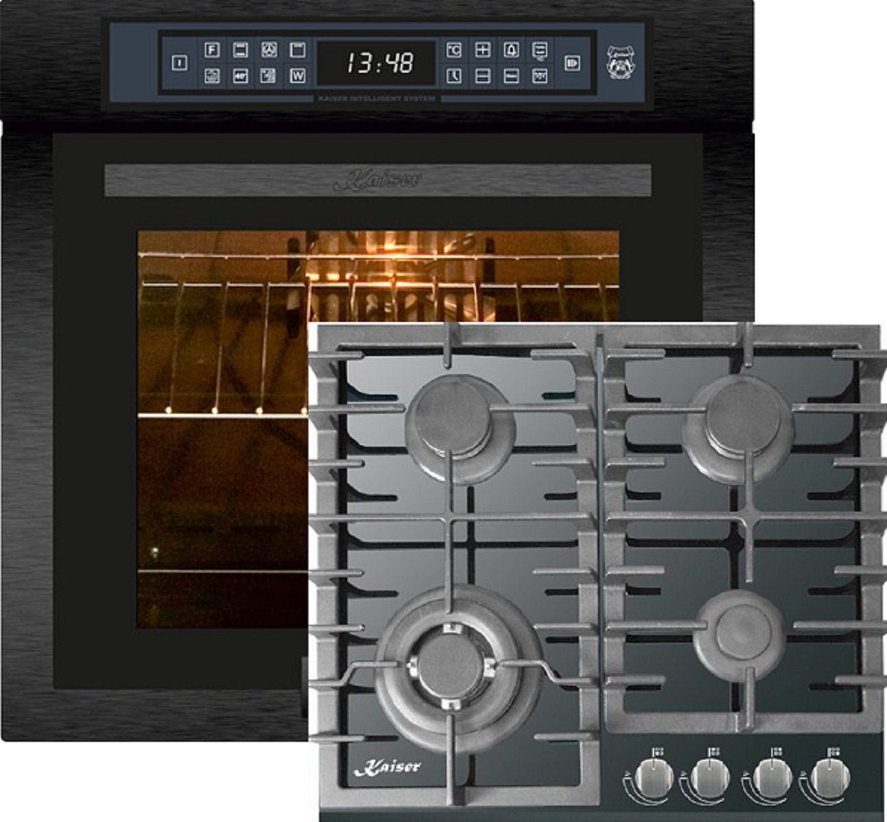 Backofen-Set Herd Set Autark Elektro-Backofen, 79L 15 Fkt. mit Gaskochfeld 60cm 4 Brenner inkl. WOK-Brenner 3,8 Kw WOK EH 6306 RS +KCG 6383.