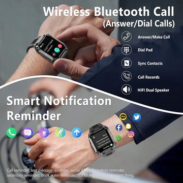 Marsyu Smartwatch (1,95 Zoll, Android iOS), Herren Telefonfunktion wasserdichte Sportuhr 123 Sportmodi Fitnessuhr