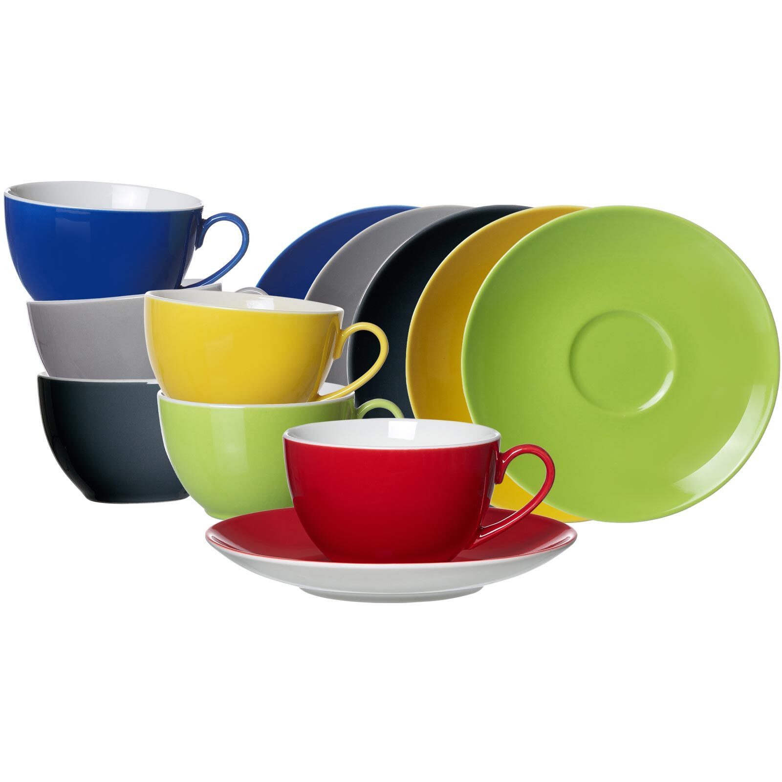 Ritzenhoff & Breker Tasse Doppio Kaffeetassen mit Untertassen 200 ml 6er Set, 6-tlg., Porzellan