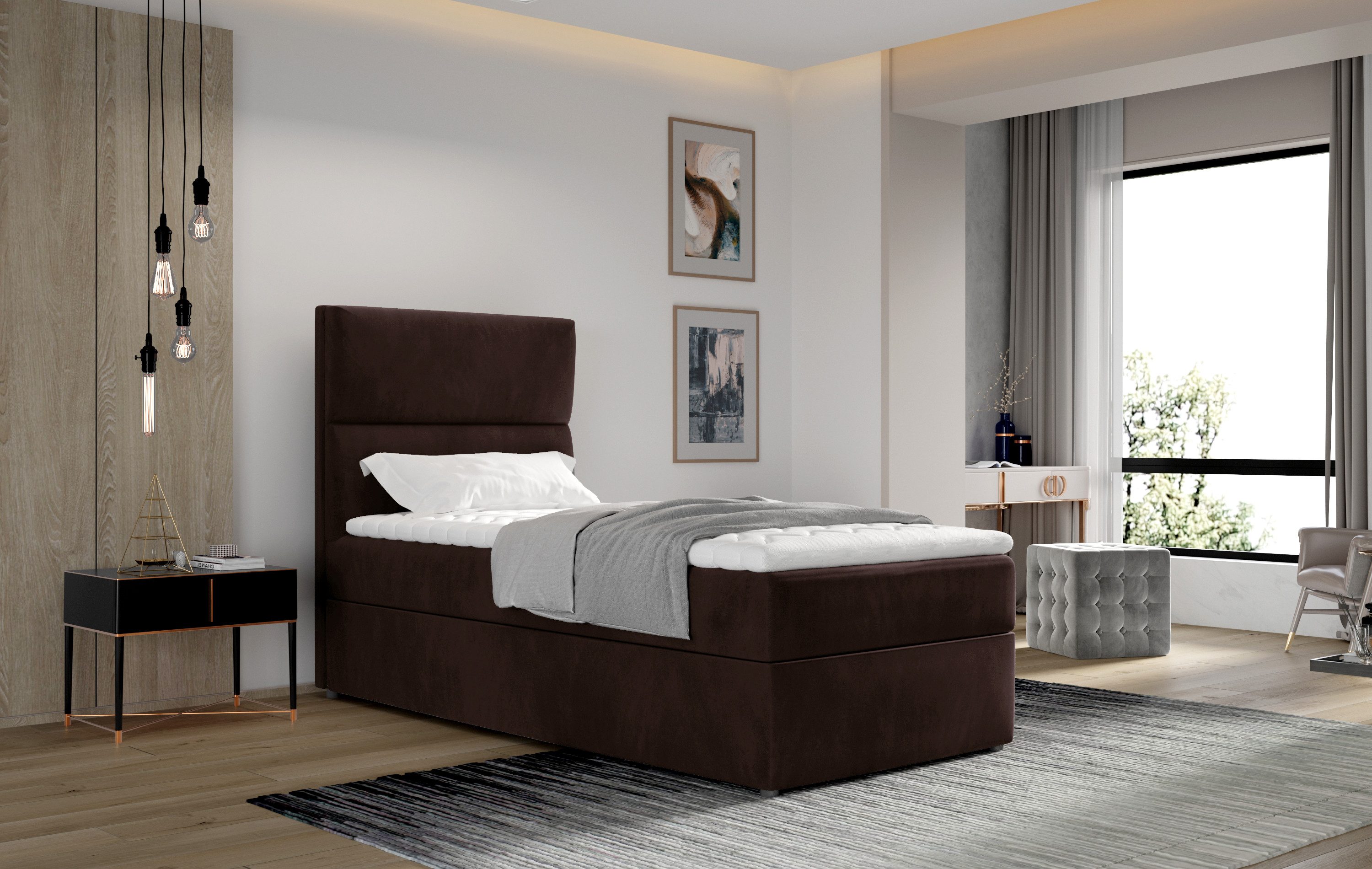 Myhomelando Boxspringbett Selco 90x200cm inkl. Bettkasten und Bonell-Federkernmatratze (Bett mit Matratze und Bettkasten), Platzsparend, mit integriertem Stauraum, 90x200cm, Liegehöhe (53 cm)