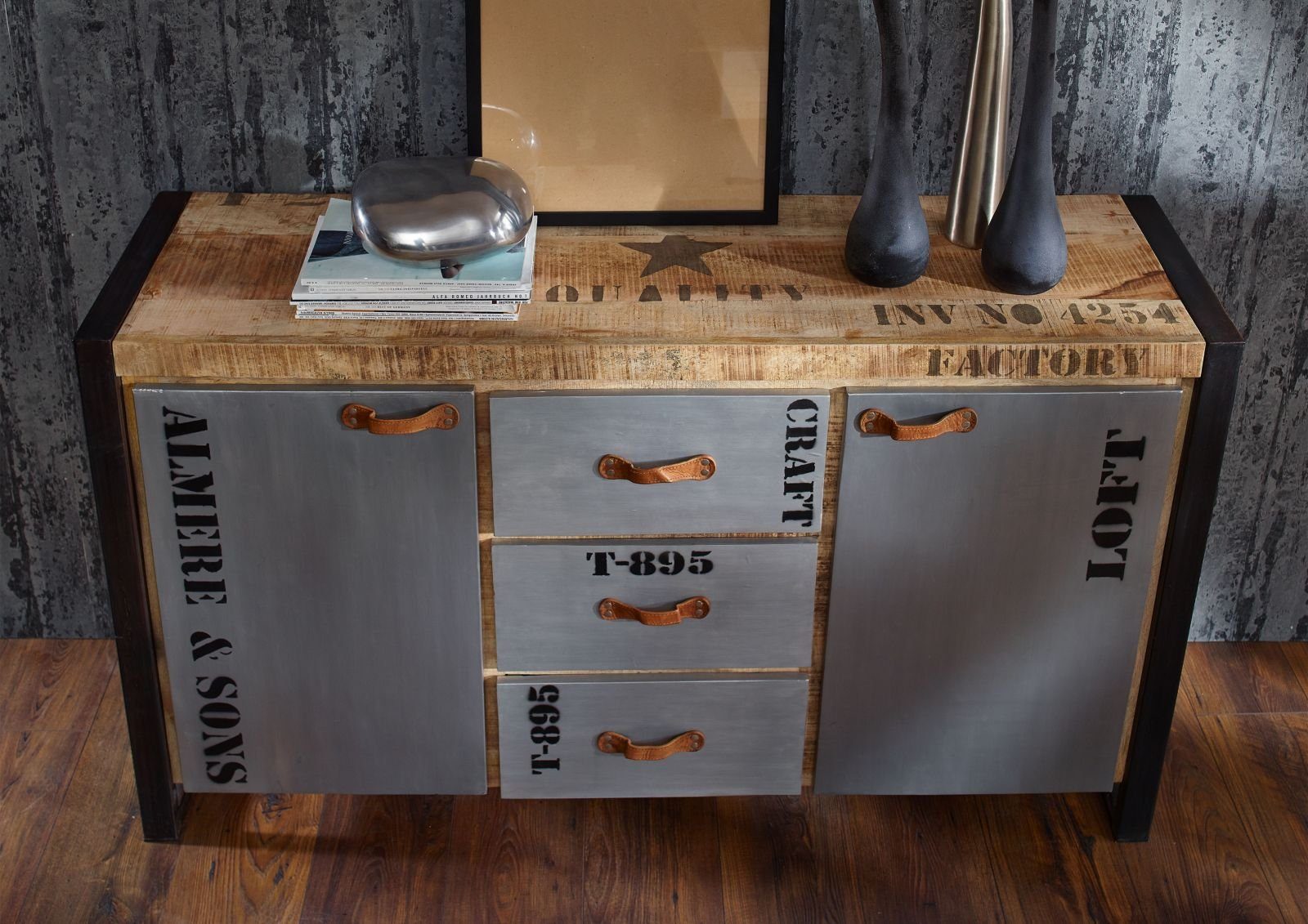 Massivmoebel24 Sideboard FACTORY (Massivholz), Sideboard Mango 145x40x85 natur bedruckt FACTORY #132