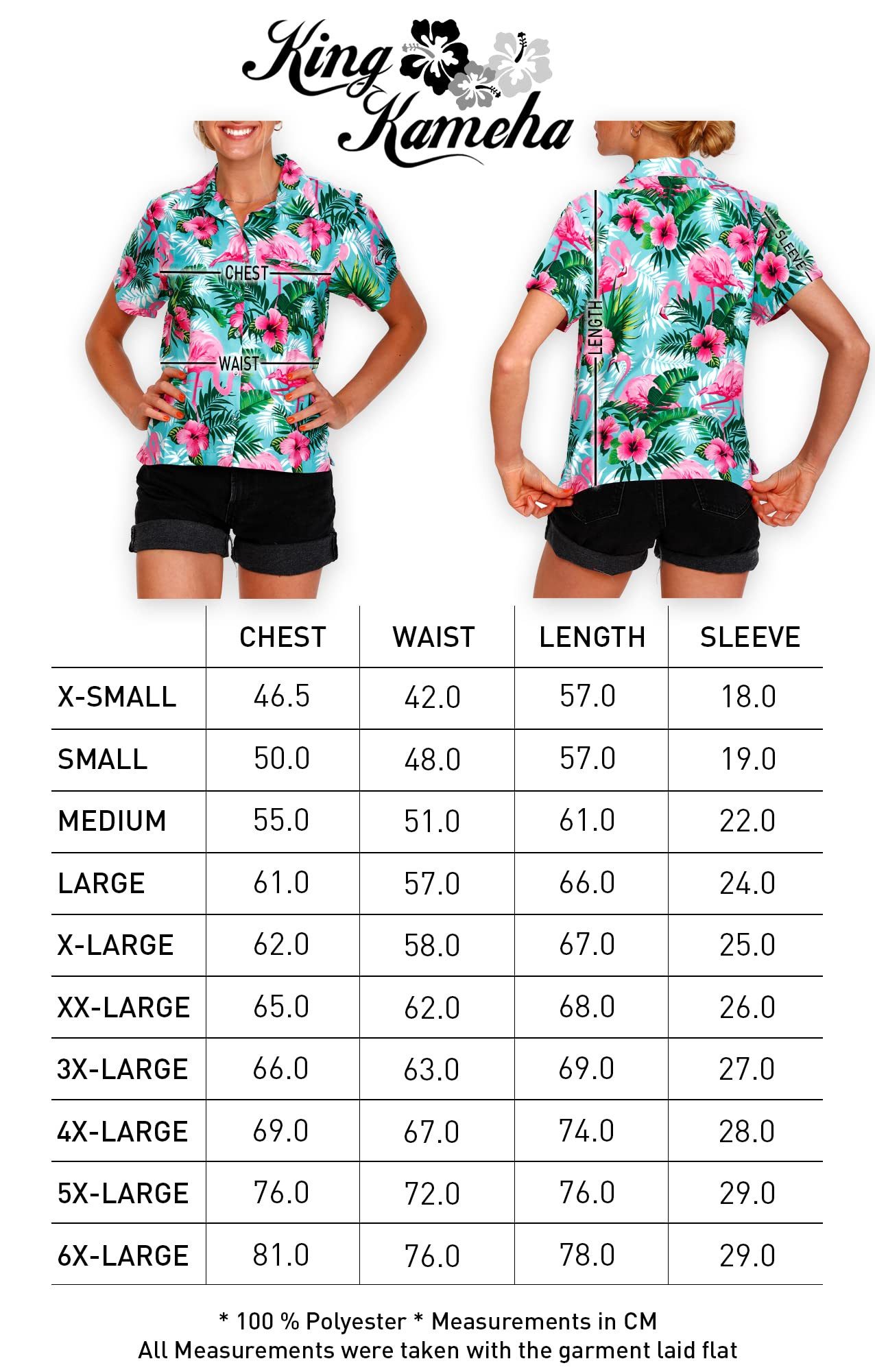 King Kameha Hawaiihemd Flamingo Flowers Funky Hawaiibluse Damen Kurzarm Front-Tasche Stylish – Bild 5 von 5