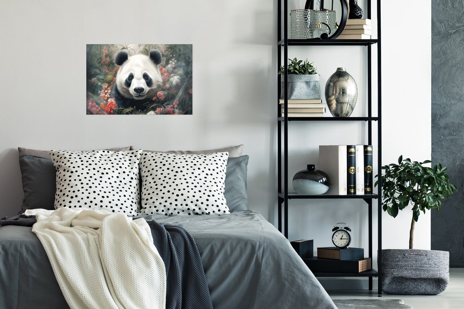 Wandposter - Panda Poster Poster, für St), Ohne MuchoWow - Wohnzimmer, Rahmen (1 Natur, - Wandbild, Blumen Wildtiere