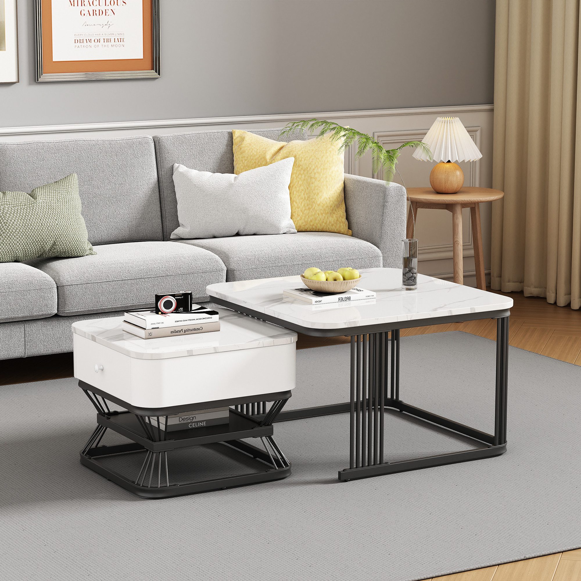 OKWISH Couchtisch 2-teiliges Set (Set, 1-St., Wohnzimmertisch-Set mit 1 Sch günstig online kaufen