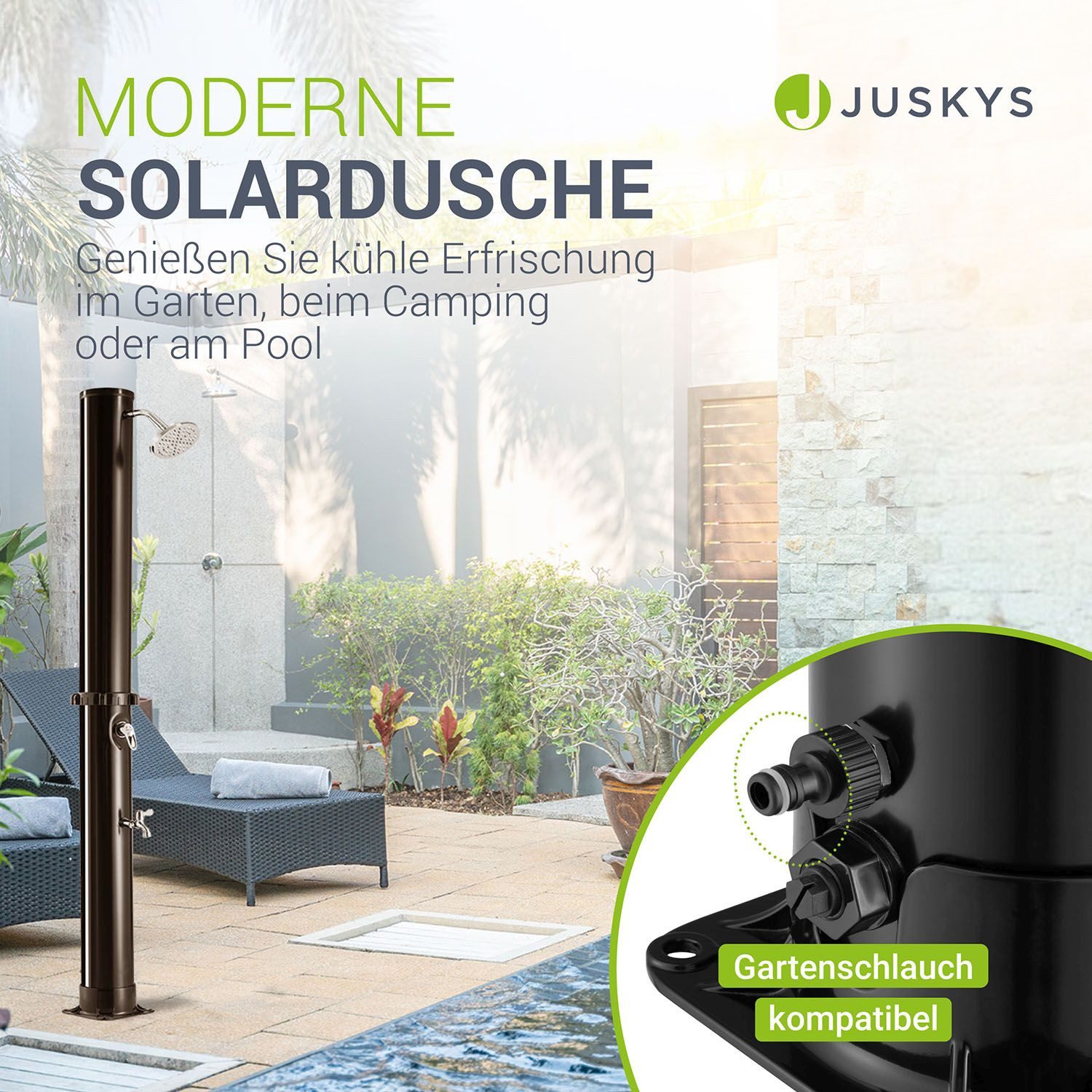 Juskys Solardusche Victoria, 35 L, schwenkbarer Duschkopf, stufenlose bis 60 °C, plus Fußdusche
