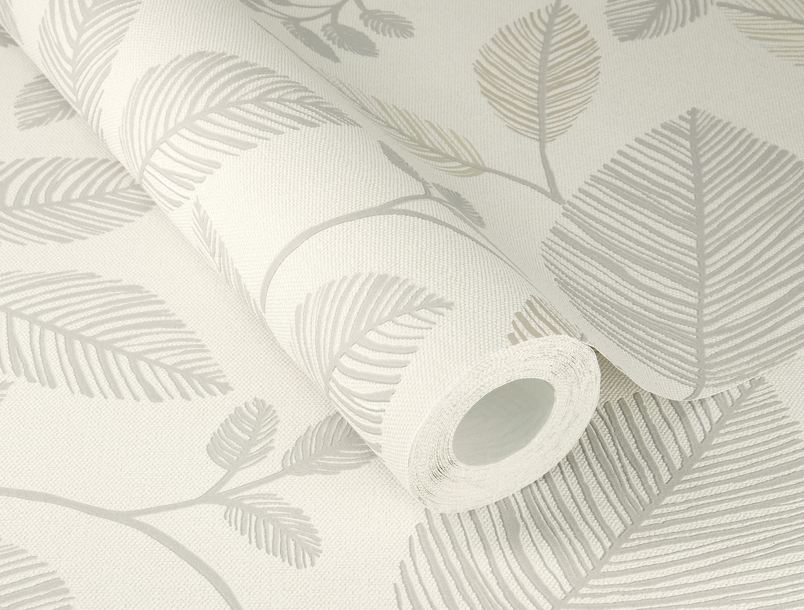 Rasch Vliestapete mit stilisierten Blättern in Grau - my moments, strukturiert, natürlich, Strukturmuster, naturalistisch, botanisch, (1 Rolle, 1 St), Naturmotiv