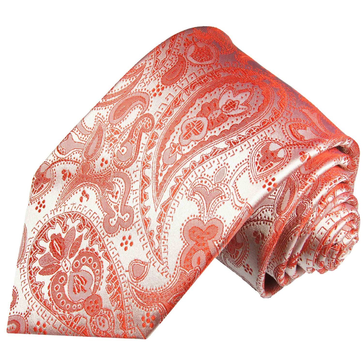 Paul Malone Krawatte Elegante Seidenkrawatte Herren Schlips paisley brokat 100% Seide Breit (8cm), rot silber 338
