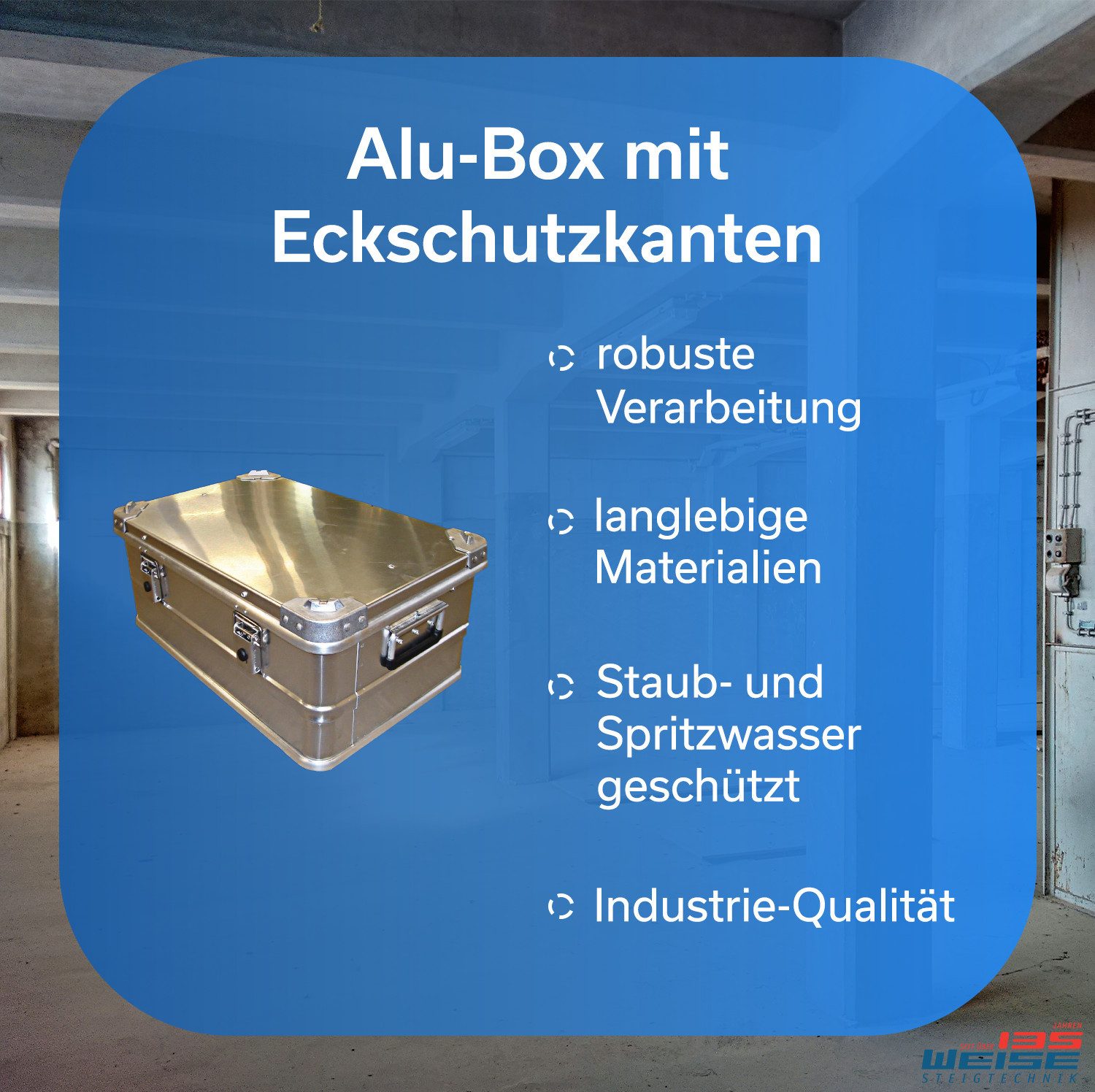 Weise Steigtechnik Aufbewahrungsbox aus Aluminium – wasserdichte Alukiste Outdoor (1180 x 780 x 500 mm, 415 Liter), Mit hochfester und korrosionsbeständiger Alu-Legierung