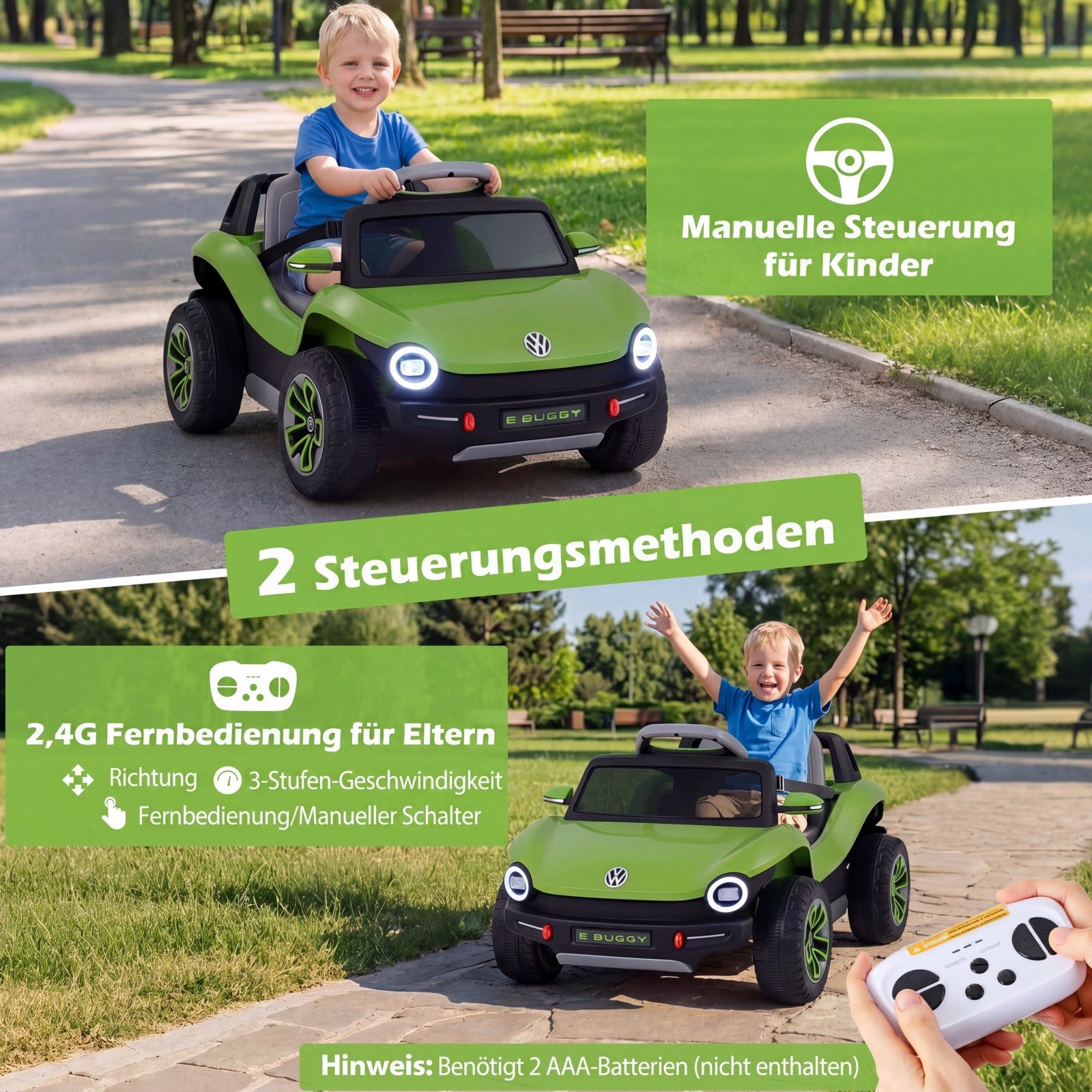 COSTWAY Elektro-Kinderauto, Belastbarkeit 30 kg, (1-tlg), 12V Kinderauto, VW Elektrofahrzeug mit Hupe, Musik, 2,5-4 km/h