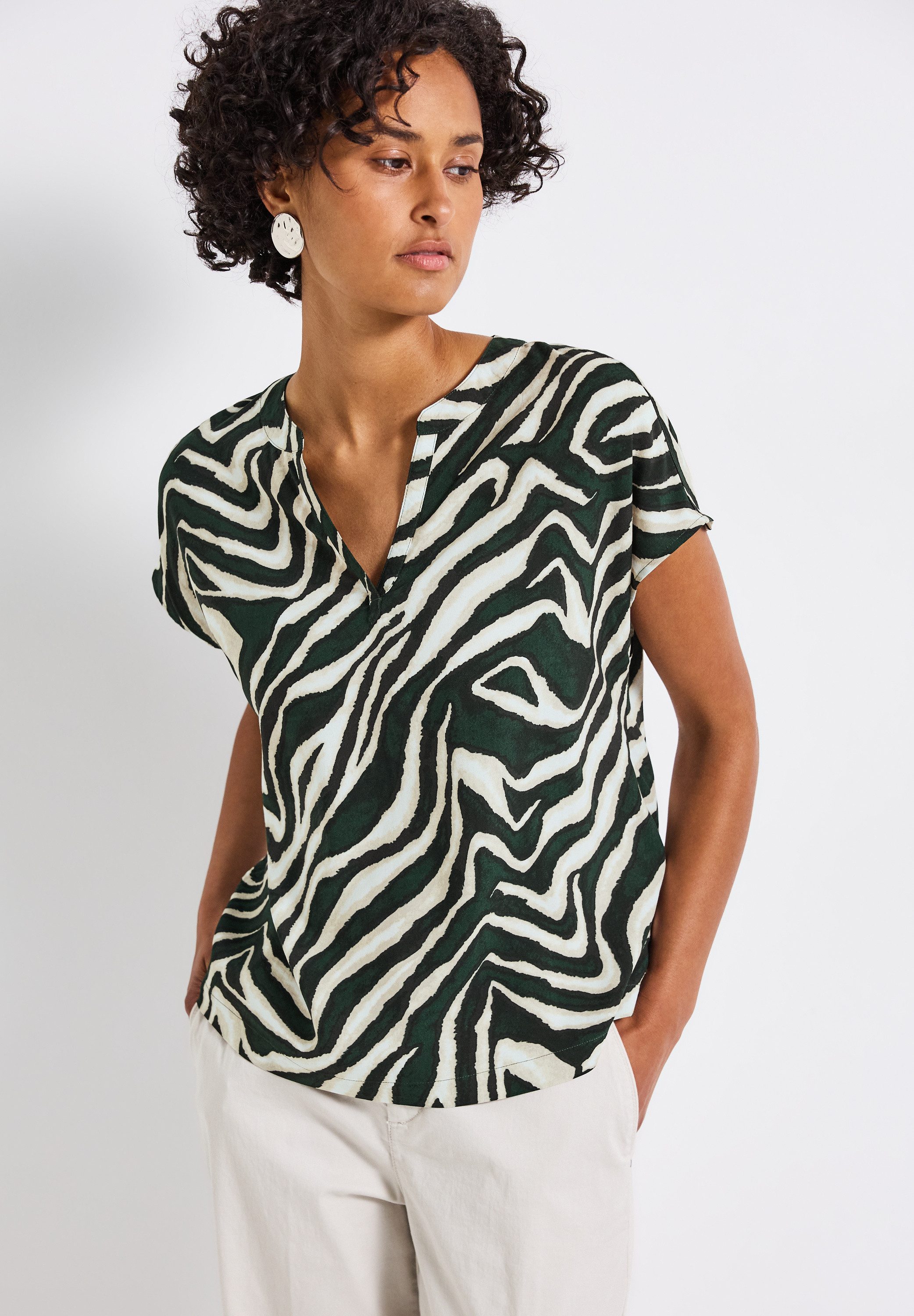 STREET ONE Kurzarmbluse mit Zebra-Muster günstig online kaufen