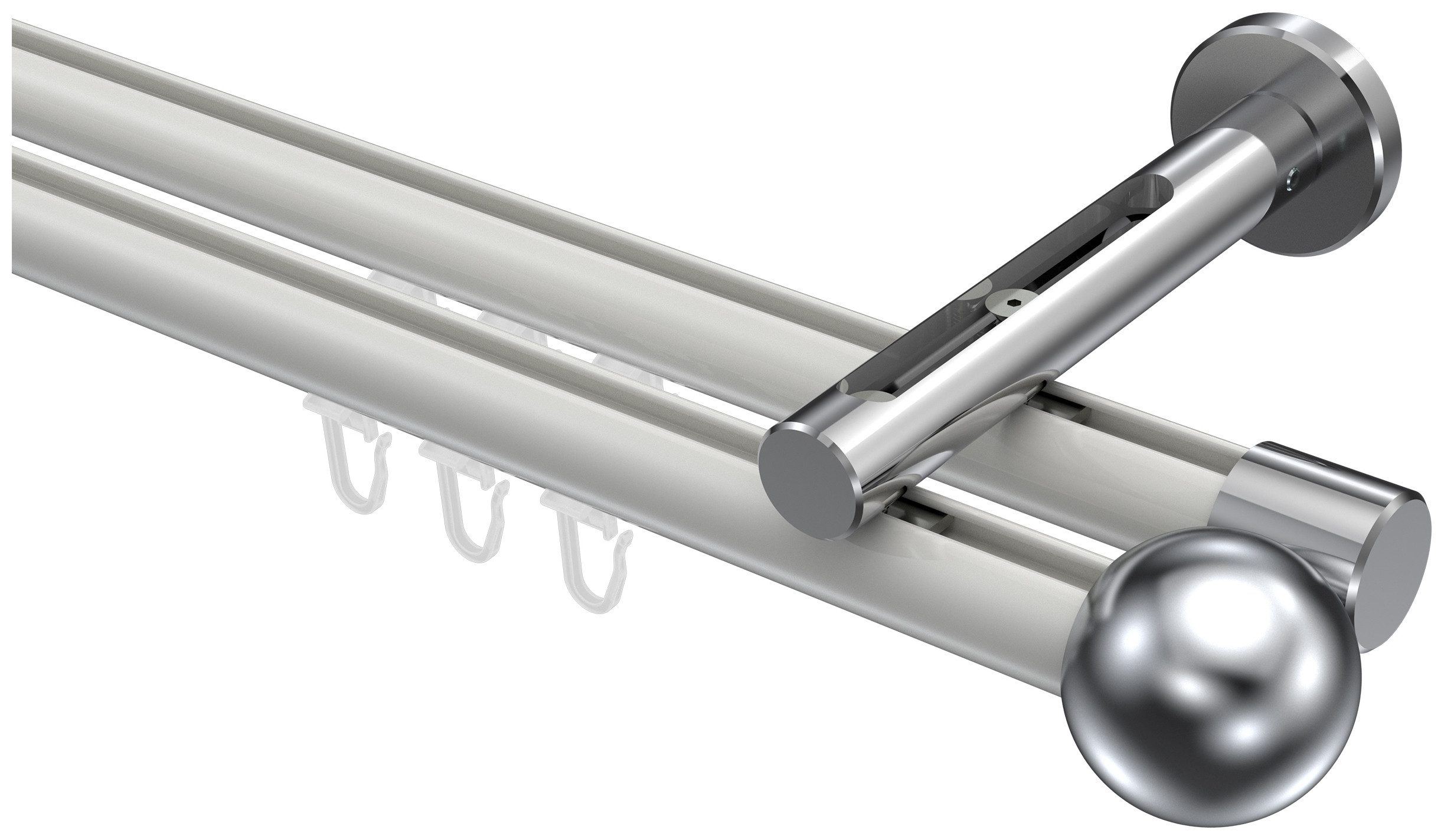 INTERDECO Innenlaufschiene Siteno Luino, Ø 20 mm, 2-läufig, Fixmaß, kürzbar, Wandmontage, Aluminium, Weiß / Chrom / Bicolor
