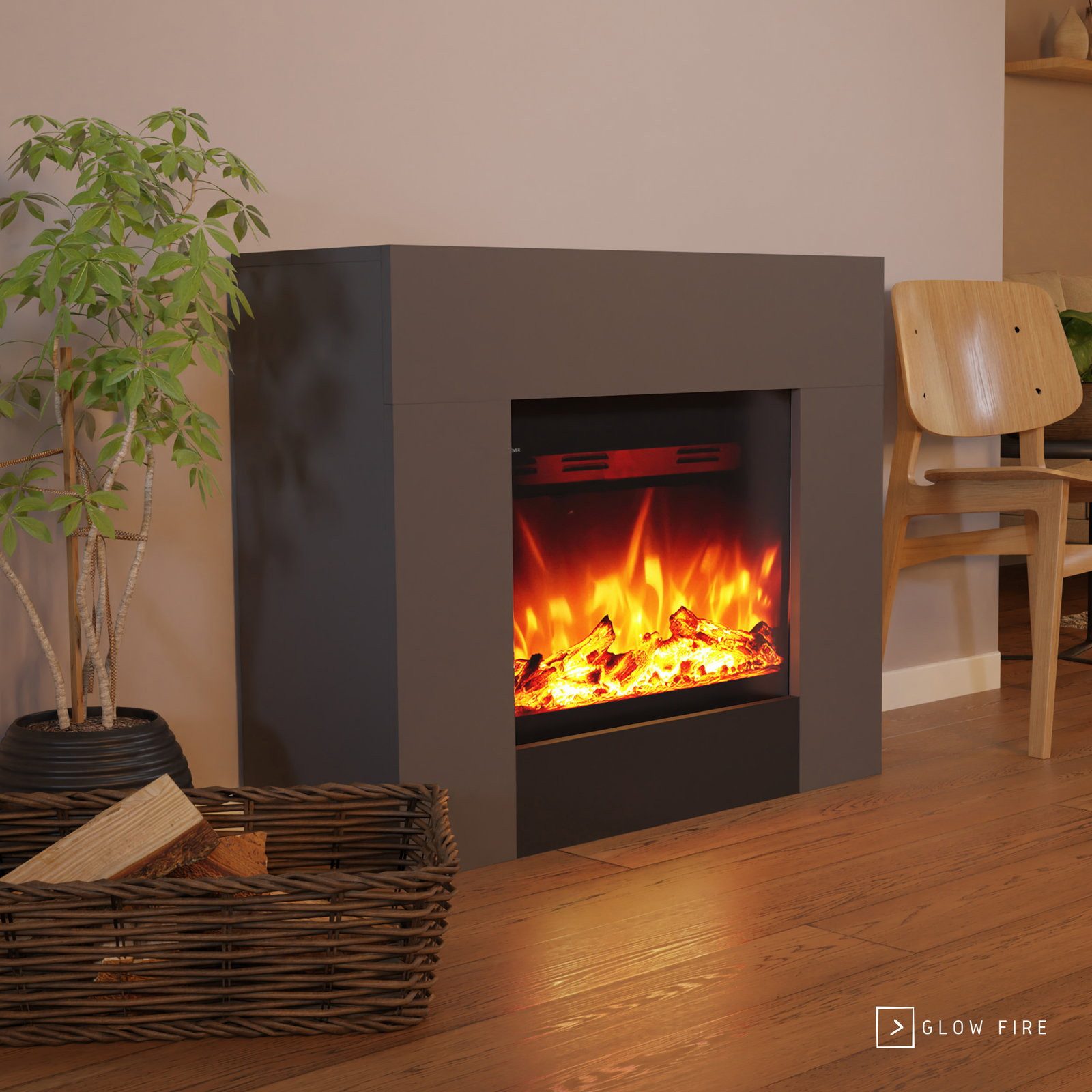 GLOW FIRE Elektrokamin METIS LED Kamin mit Heizung, Standkamin, Elektrischer Kamin mit 3-fach Farbwechsler und Knisterfunktion