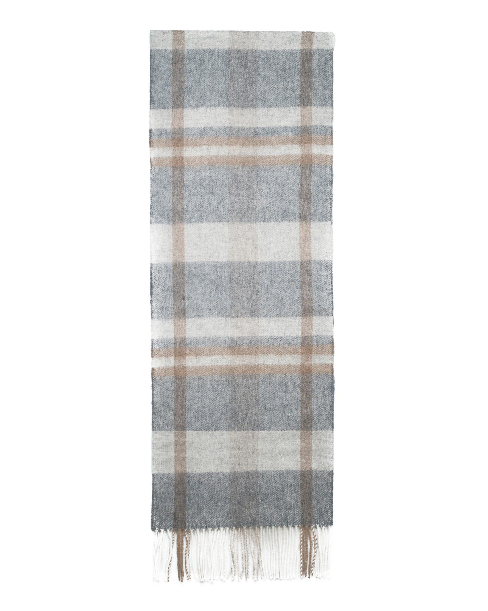 MayTree Kaschmirschal Unisex, 180 x 30cm, mit Fransen, kariert Grau Beige, (Stück, 1-St), 100% Kaschmir