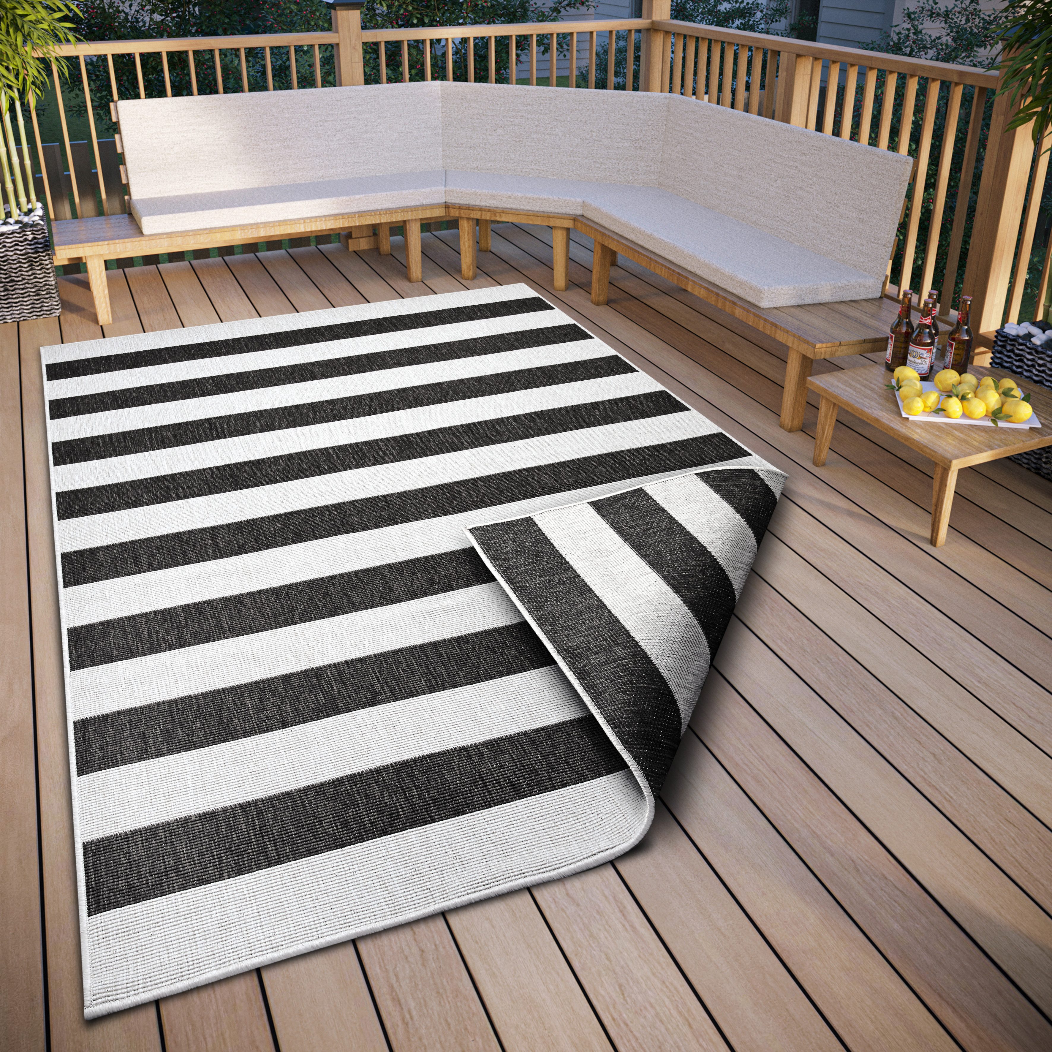 OTTO home Teppich Alan Wendeteppich, rechteckig, Höhe: 5 mm, beidseitig nutzbar, Streifen, Scandi, wetterfest, für In- und Outdoor