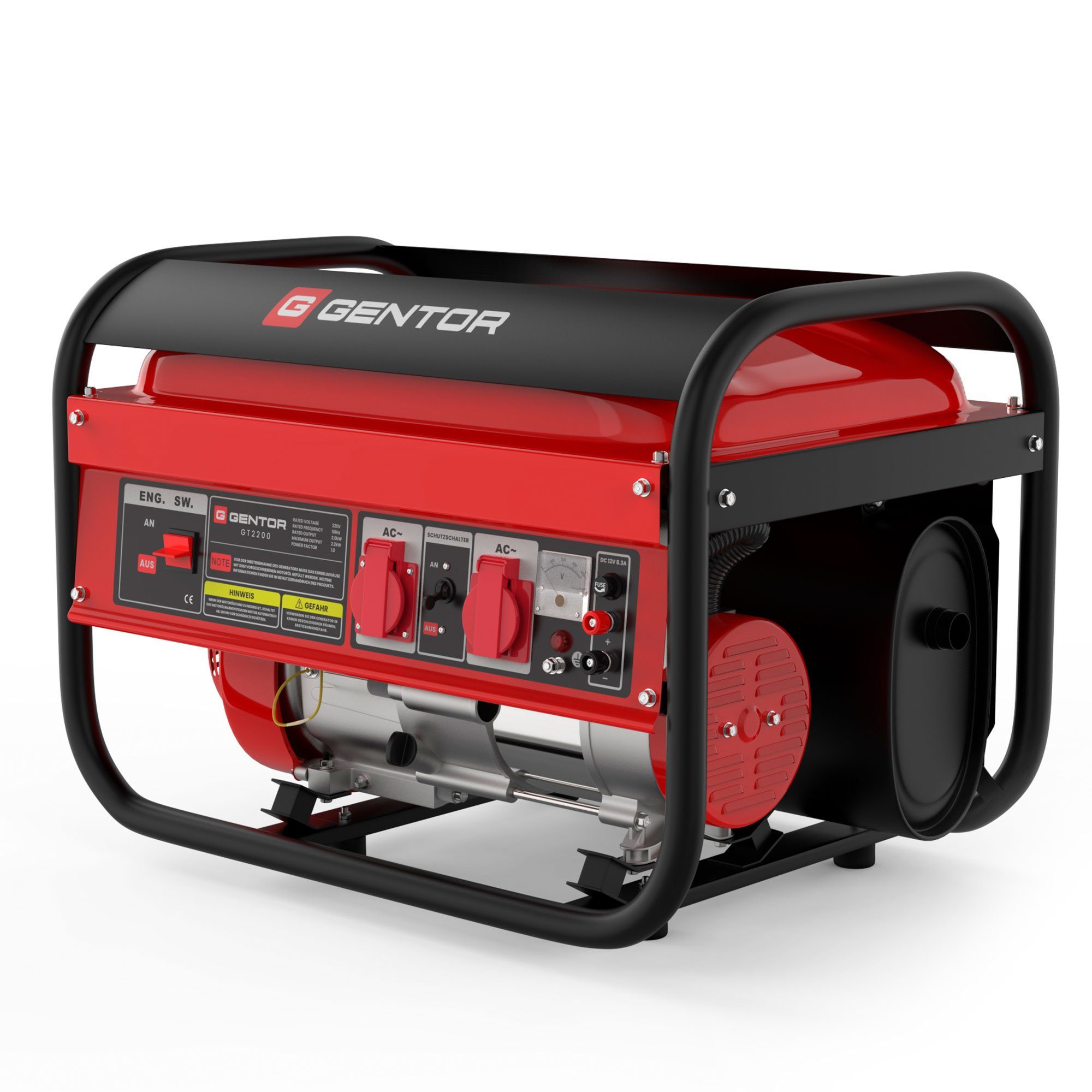 BLACKCOCO's GmbH Stromerzeuger 4-Takt 6.5 PS 2200W GT2200 Stromerzeuger Generator, (Komplett-Set), Benzin Generator Stromerzeuger 2200 Watt 230V Steckdose