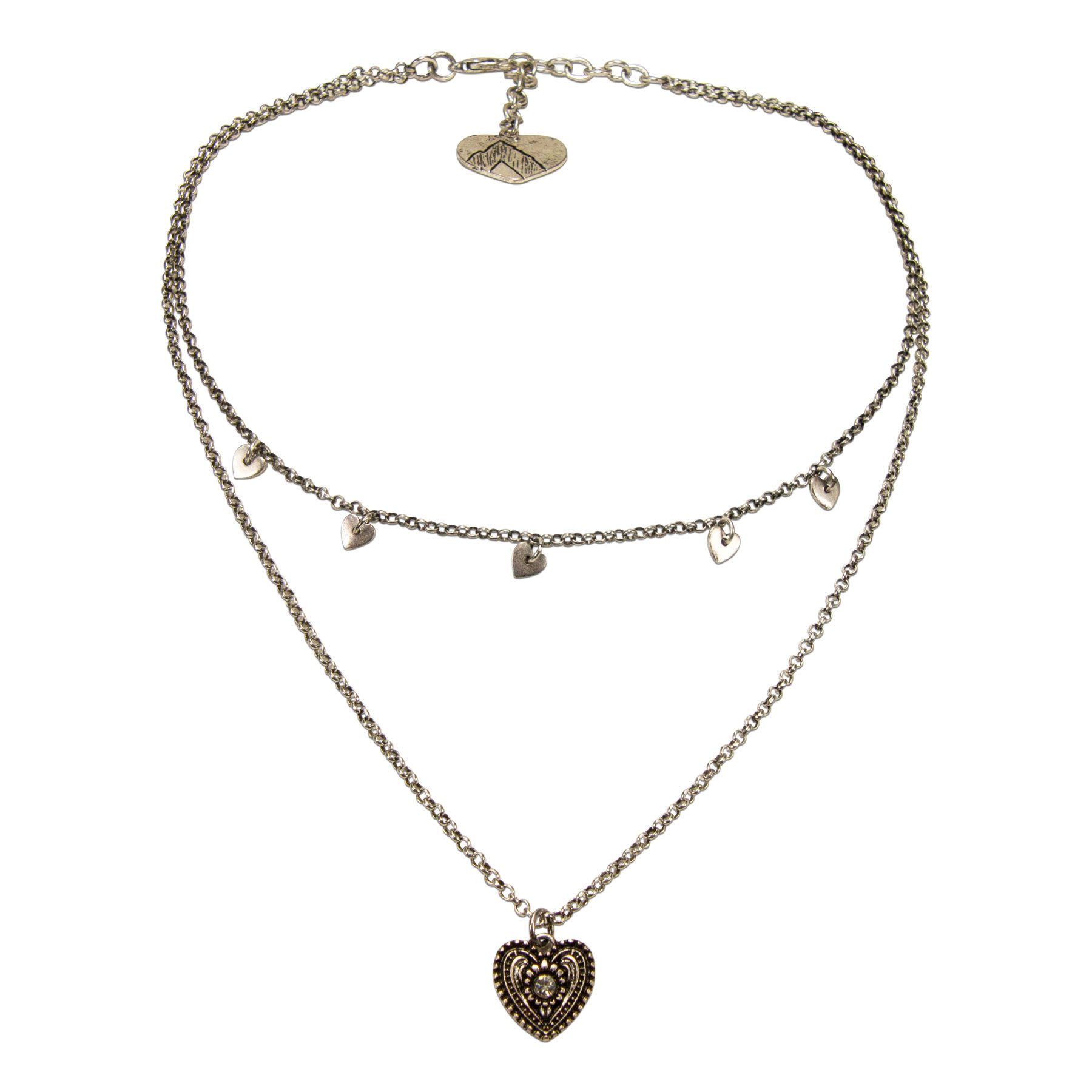 Alpenflüstern Collier Metall-Trachtenkette Trachtenherz & Herzchen (antik-silber-farben), - Damen-Trachtenschmuck Dirndlkette