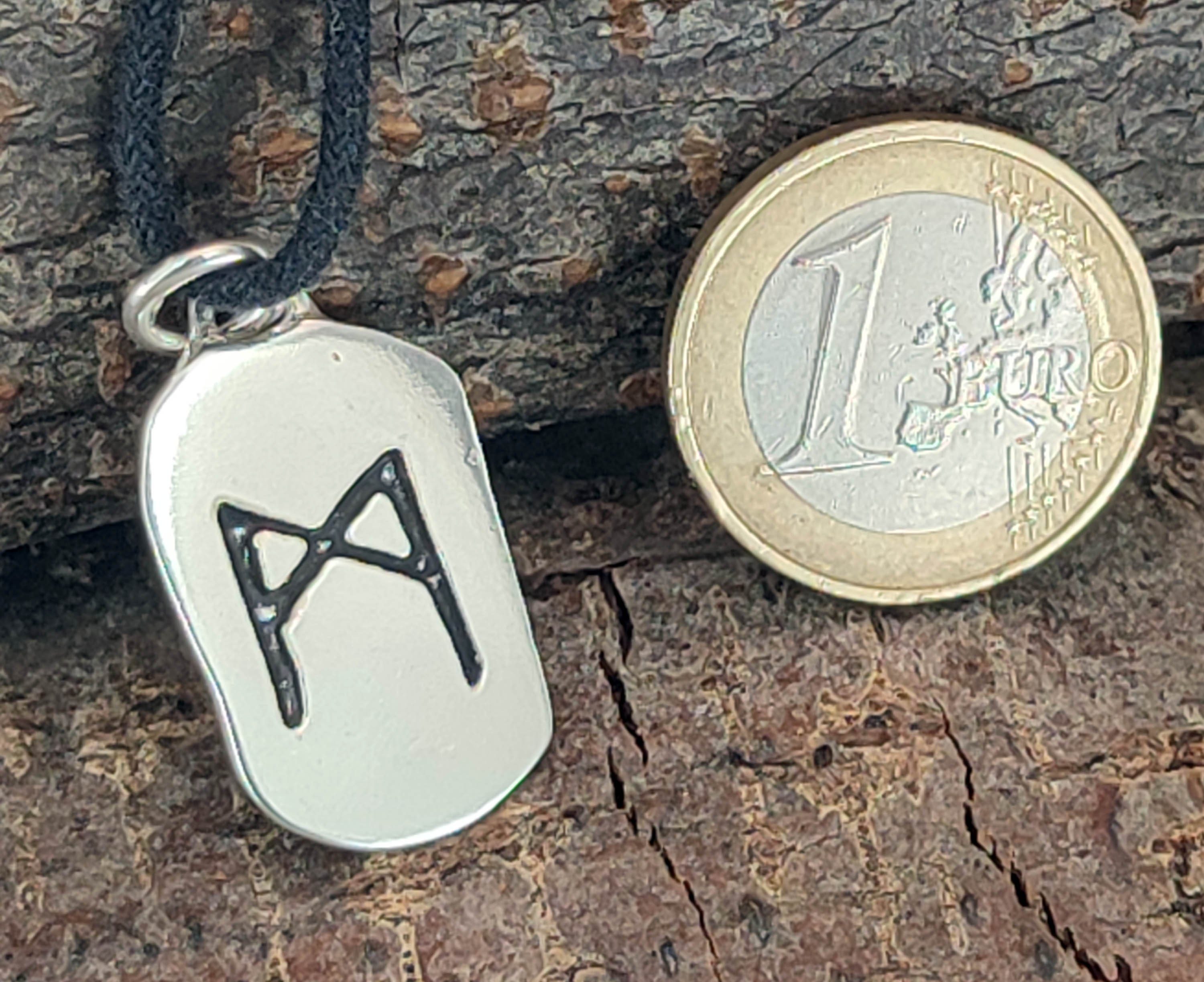 Silber Leather Sterling Rune of Kettenanhänger Kiss Mannaz M 925 Buchstabe