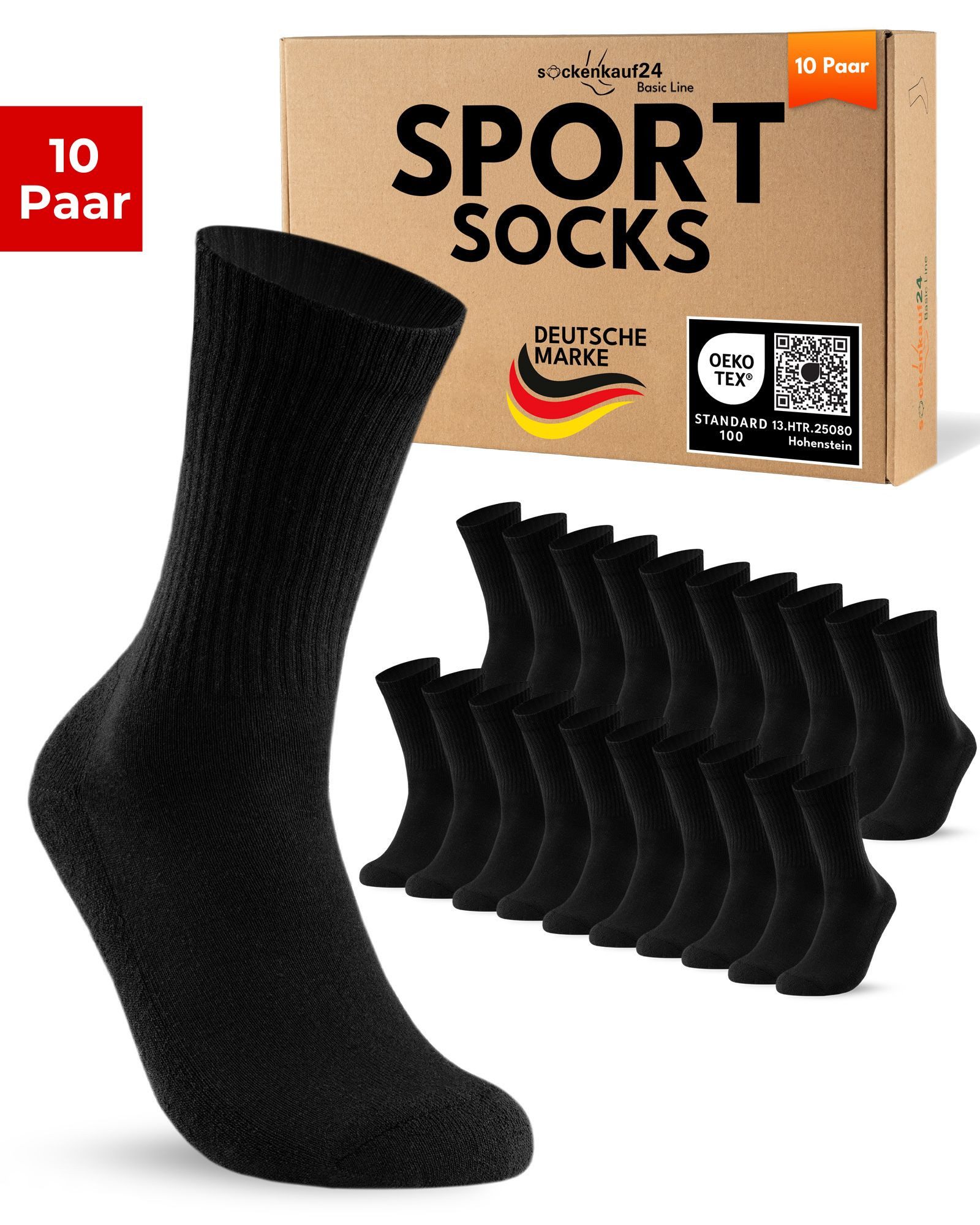 sockenkauf24 Sportsocken 10 Paar Tennissocken Damen & Herren Atmungsaktive Crew Socken (10-Paar) verstärkte Ferse & Fußspitze, gepolsterte Sohle, klimaregulierend