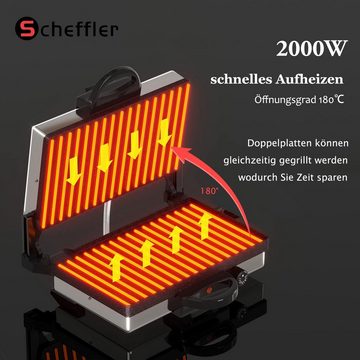 Scheffler Elektrogrill Kontaktgrill 3 in 1 Multigrill, Grill, Elektrischer Optigrill, 2000,00 W, Antihaftbeschichtet, Edelstahl Tischgrill mit Grill