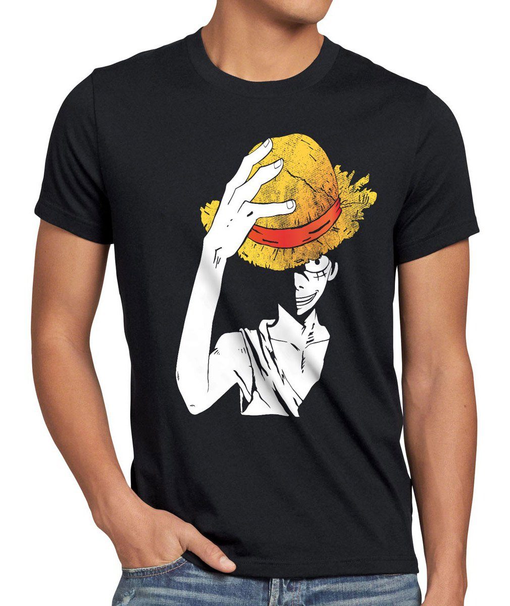 style3 T-Shirt Ruffy Straw Strohhut one piece anime Hut pirat piratenbande günstig online kaufen