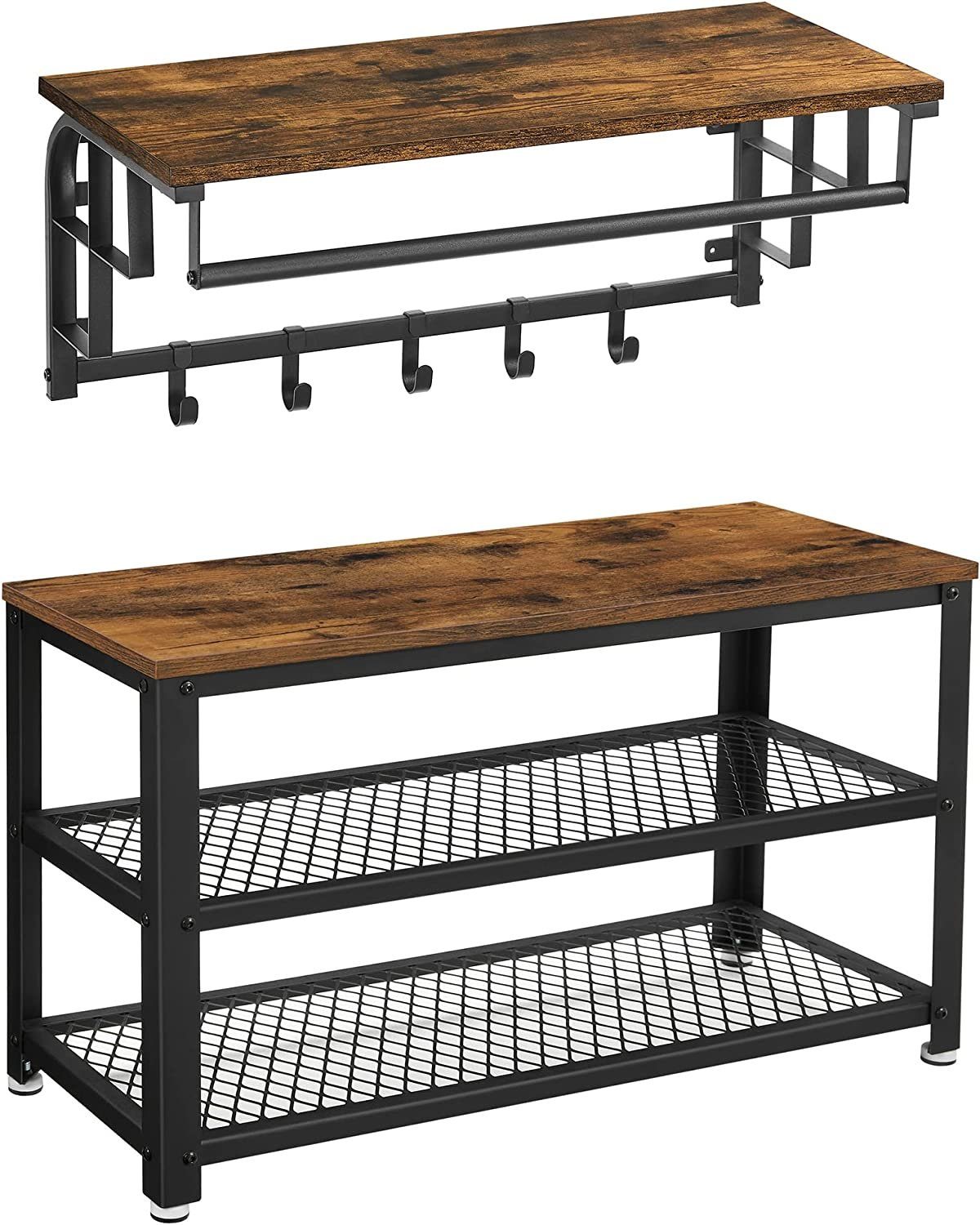 VASAGLE Garderoben-Set, 2 Set, Wandgarderobe und Schuhbank günstig online kaufen