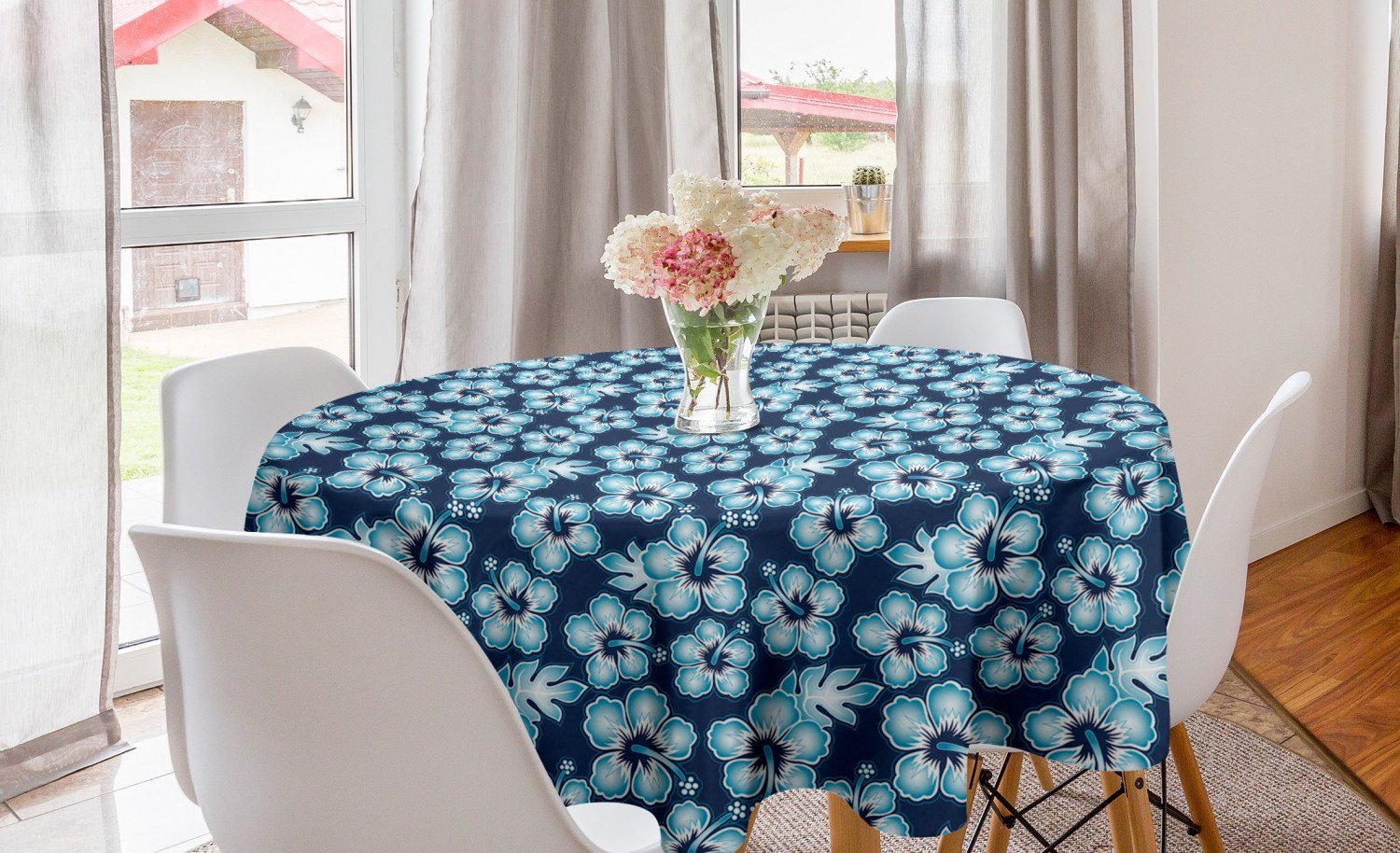 Hibiscus Tischdecke Kreis Küche Abdeckung Abakuhaus für Dekoration, Marine Tischdecke Hawaii-Blumen Esszimmer